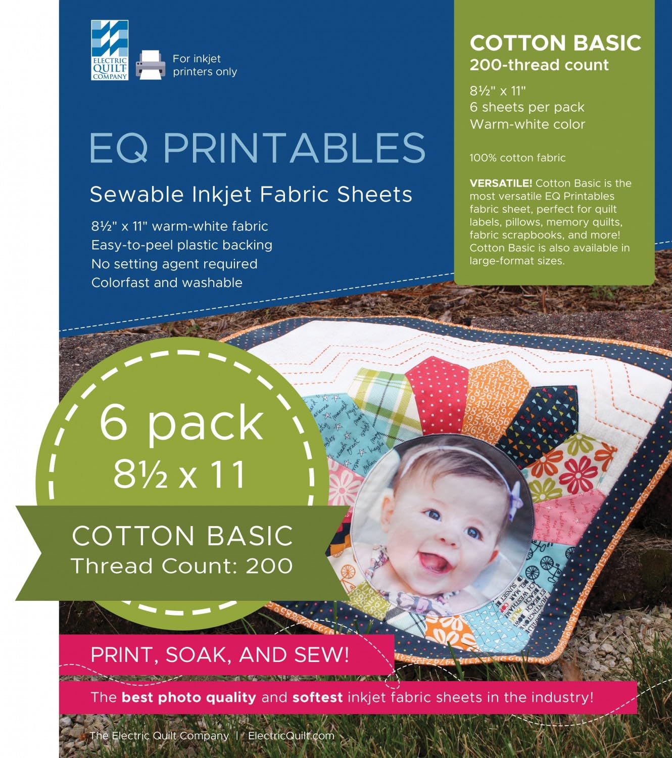 Electric Quilt EQCPFABRC Photo 6pc Printables Inkjet Fabric Sheet, Off-White