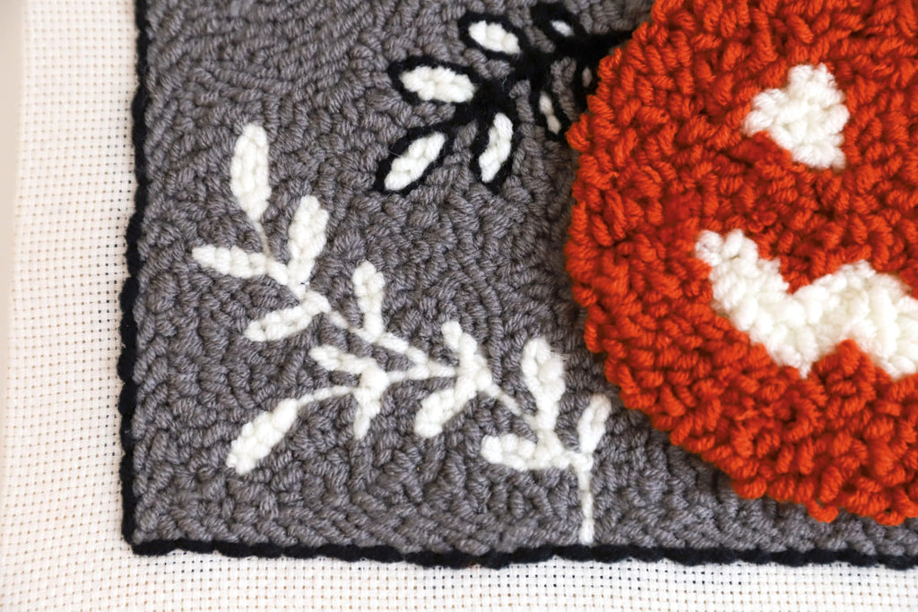Kimberbell Jack-O’-Lantern Jubilee Punch Needle Plus Kit – Complete DIY Halloween Craft Kit with Tool, Preprinted Monks Cloth, Yarn, Applique Fabric, Frame & Video Tutorials