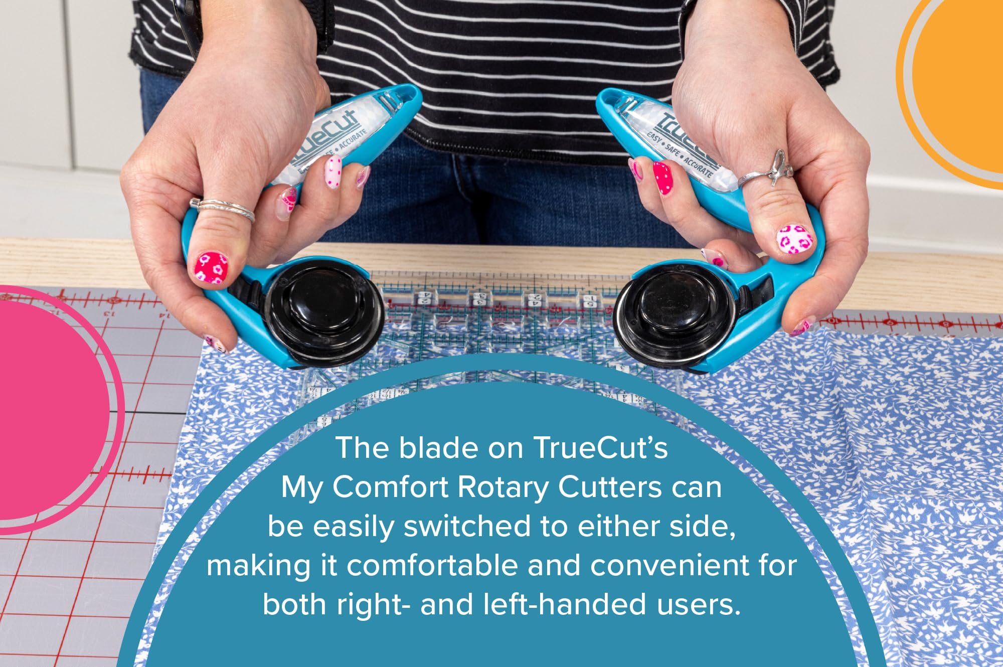 TrueCut My Comfort Rotary Cutter - 45mm Ergonomic Wheel Cutter for Fabric, Quilting, Sewing, Crafting - Left or Right-Handed - Track-and-Guide Ruler - Quilting and Sewing Supplies