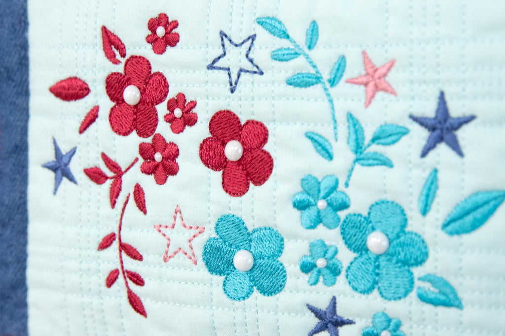Kimberbell Star-Spangled Beauty Ladder Quilt Embellishment Kit – Accessories for Machine Embroidery Quilt, Includes Lace, Star Buttons, Pearls, Ribbons & More