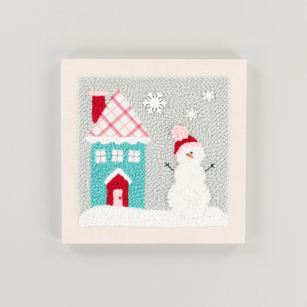 Kimberbell Punch Needle Kit – Snowplace Like Home - DIY Craft Kit with Tool, Monks Cloth, Frame, Buttons & Yarn – Snowman & Cozy House Punch Needle Embroidery Set