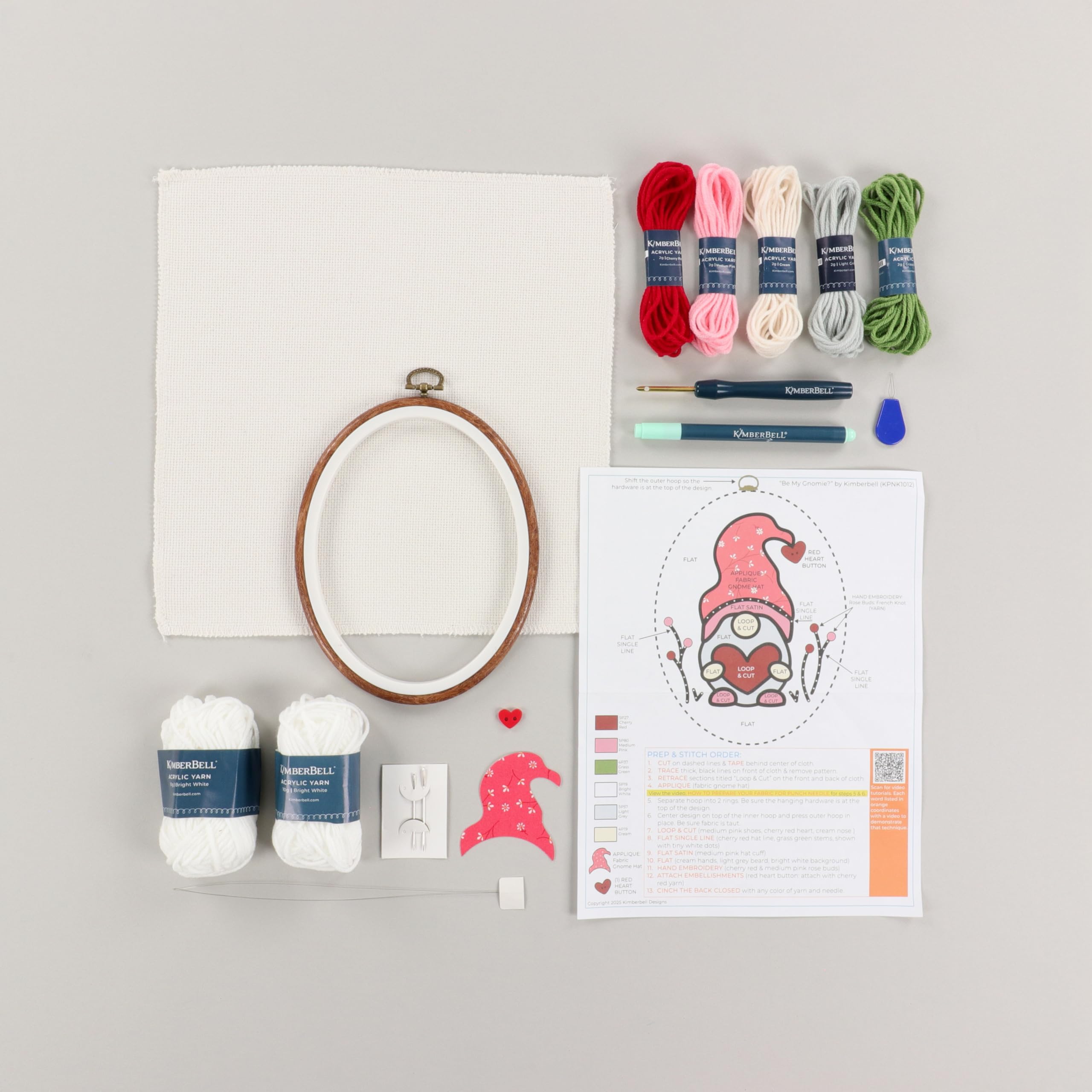 Kimberbell Punch Needle Kit - Be My Gnomie – Complete Punch Needle Set with Tool, Monks Cloth, Yarn, Frame, Fabric & Reusable Project Bag | Adorable Gnome Embroidery Kit