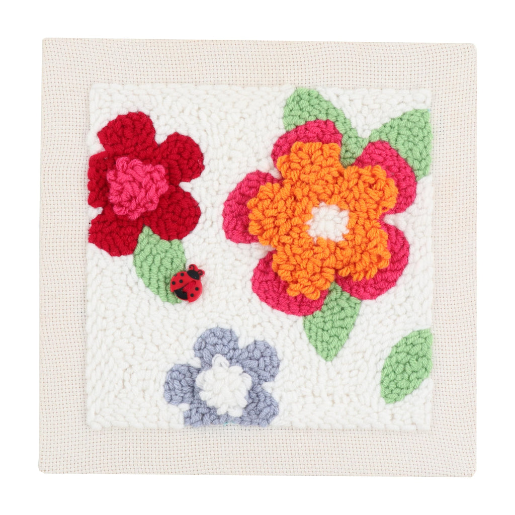 Kimberbell Punch Needle Kit – Petal Pop! - Complete DIY Embroidery Kit with Tool, Monks Cloth, Frame, Yarn & Ladybug Button – Floral Punch Needle Design for Handmade Gifts & Home Décor