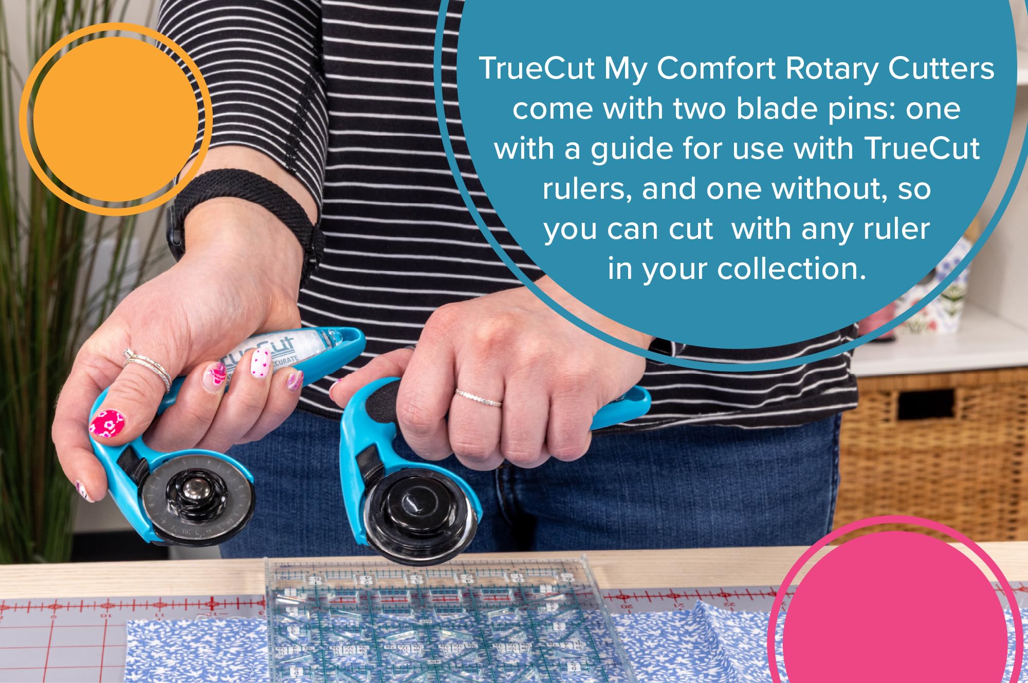 TrueCut My Comfort Rotary Cutter - 45mm Ergonomic Wheel Cutter for Fabric, Quilting, Sewing, Crafting - Left or Right-Handed - Track-and-Guide Ruler - Quilting and Sewing Supplies