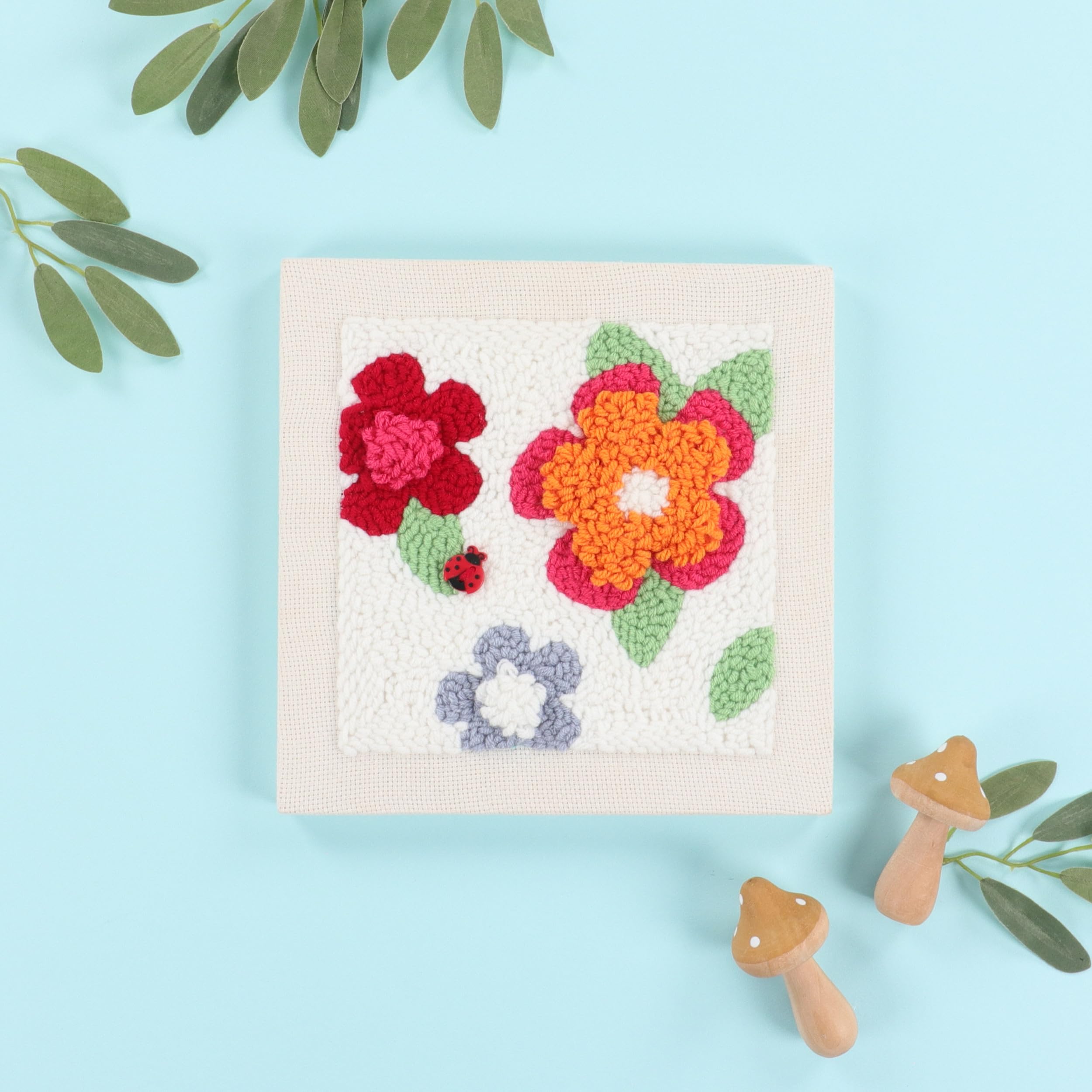 Kimberbell Punch Needle Kit – Petal Pop! - Complete DIY Embroidery Kit with Tool, Monks Cloth, Frame, Yarn & Ladybug Button – Floral Punch Needle Design for Handmade Gifts & Home Décor