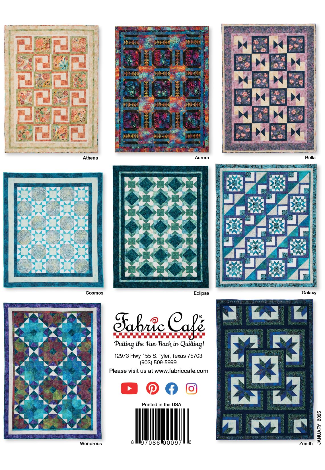 2025 Fabulous 5-Yard Quilts by Fabric Café – 8 New Quilt Patterns Using 5 Yards of Fabric – Simple Quilting Method with Instructions for Queen/King Enlargement