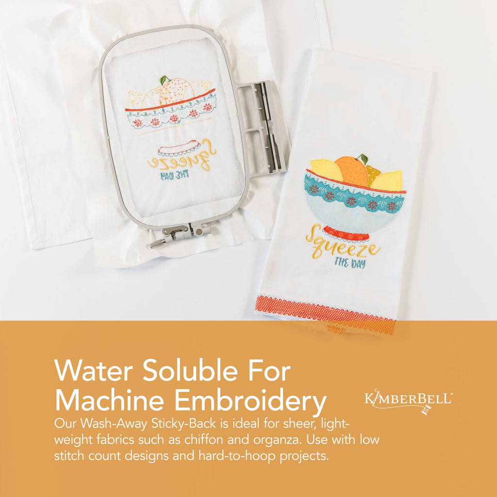 Kimberbell Wash Away - Sticky Back Stabilizer, 12”x5 Yd Roll, Water Soluble Machine Embroidery, Washes Out Completely Leaving No Residue, Sewing, Quilting, Piecing Projects, Appliqués, Lace & Crafting