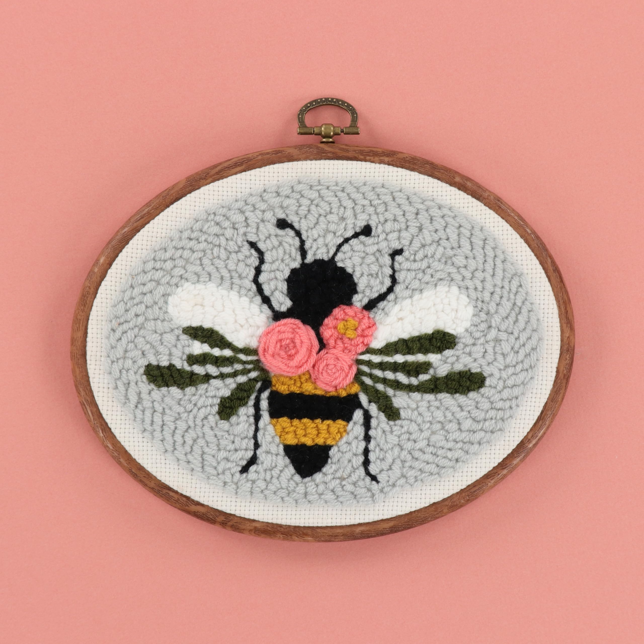 Kimberbell Punch Needle Set – Bloomin’ Bee - Complete DIY Embroidery Kit with Tool, Monks Cloth, Frame, Yarn & Dimensional Flowers – Adorable Bee Punch Needle Craft with Reusable Project Bag