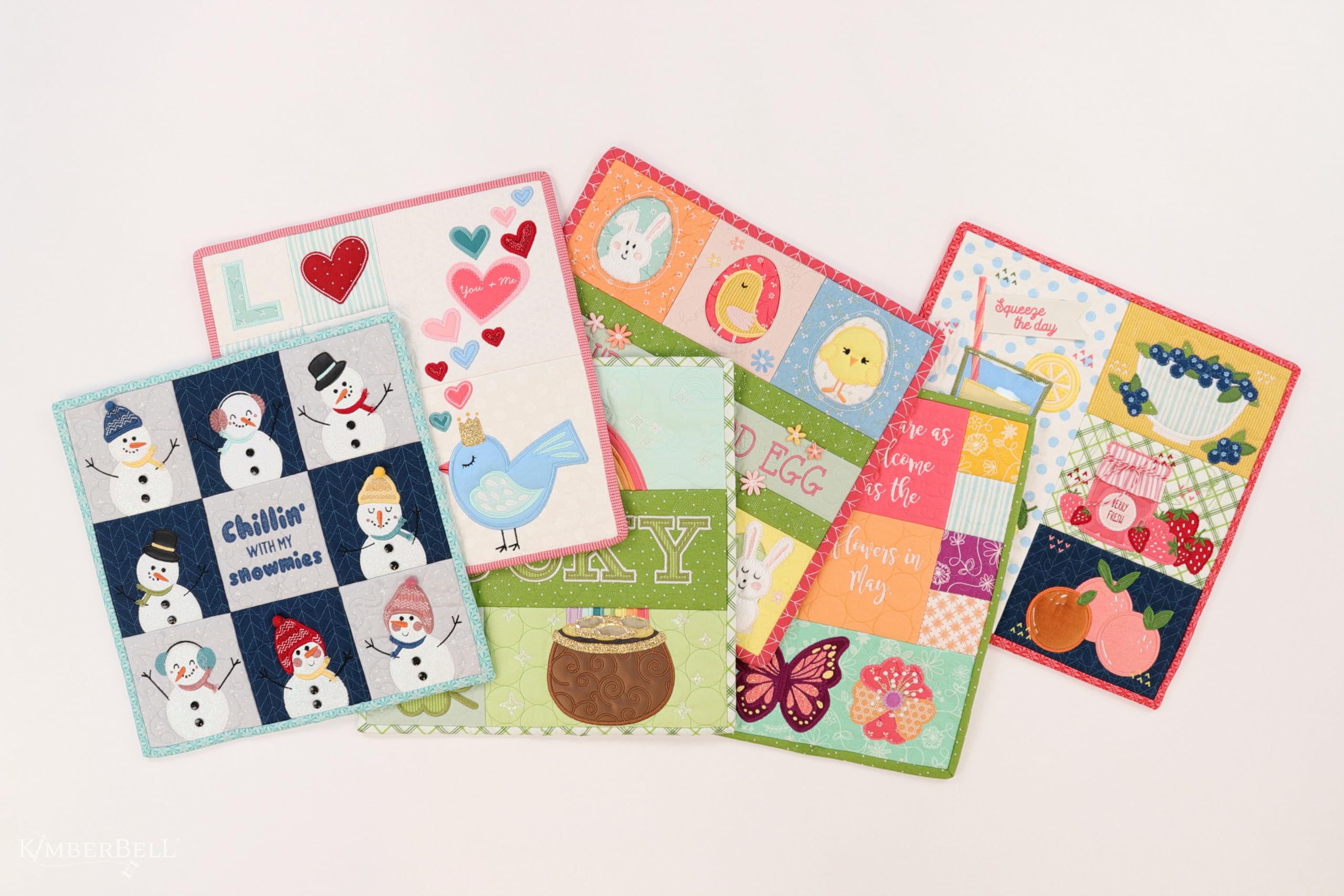 Kimberbell Mini Quilts Volume 1 Bundle – Machine Embroidery CD (Jan–June) and 15-Piece Embellishment Kit | Seasonal 12"x12" In-the-Hoop Quilting Projects for 5x7 or Larger Hoops