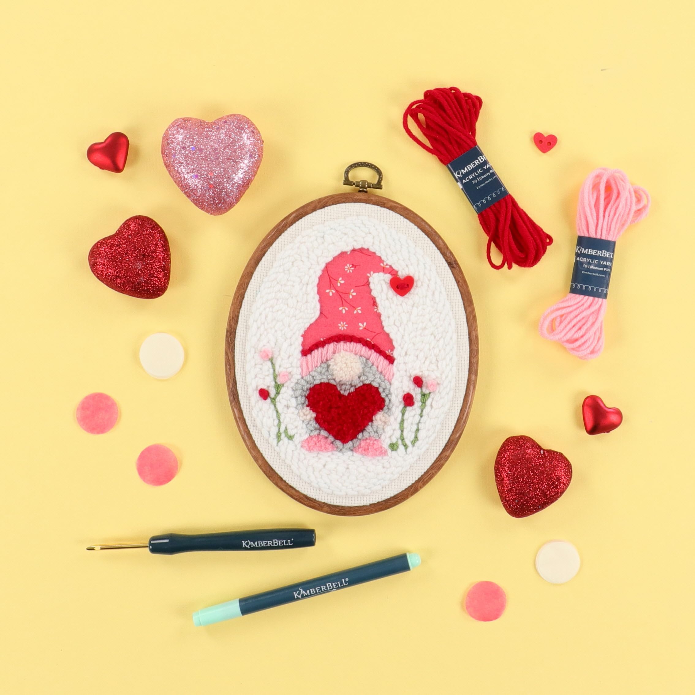 Kimberbell Punch Needle Kit - Be My Gnomie – Complete Punch Needle Set with Tool, Monks Cloth, Yarn, Frame, Fabric & Reusable Project Bag | Adorable Gnome Embroidery Kit