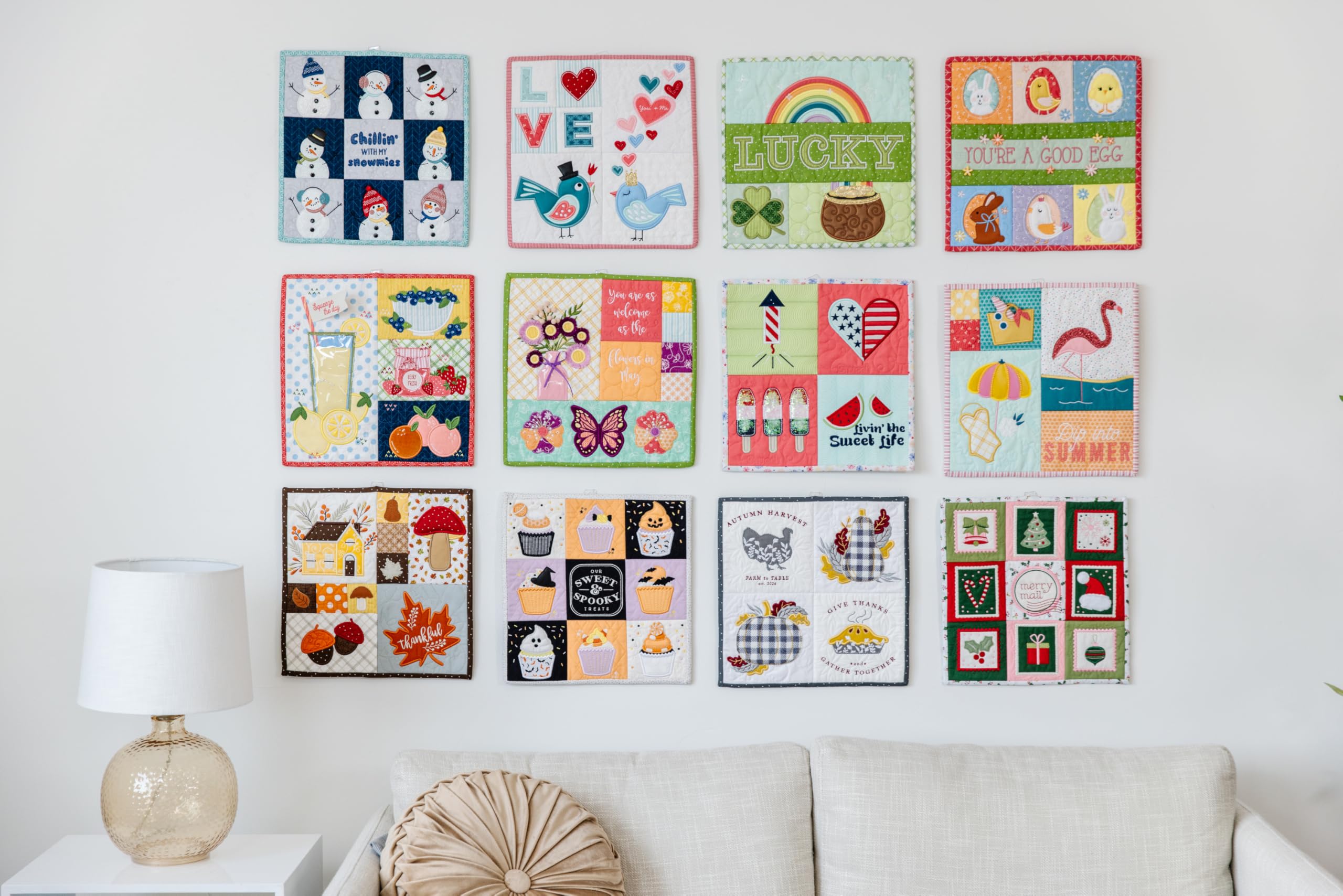 Kimberbell Mini Quilts Vol 1 & 2 Bundle – 12 Seasonal Machine Embroidery Quilt Designs (Jan-Dec), 12x12 Mini Quilts for 5x7 or Larger Hoops, Includes SVG Files for Cutting Machines