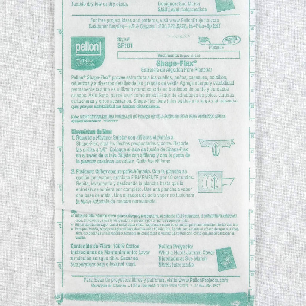 Pellon SF101 Shape-Flex Fusible medium weight woven interfacing, White, Sold By-The-Yard