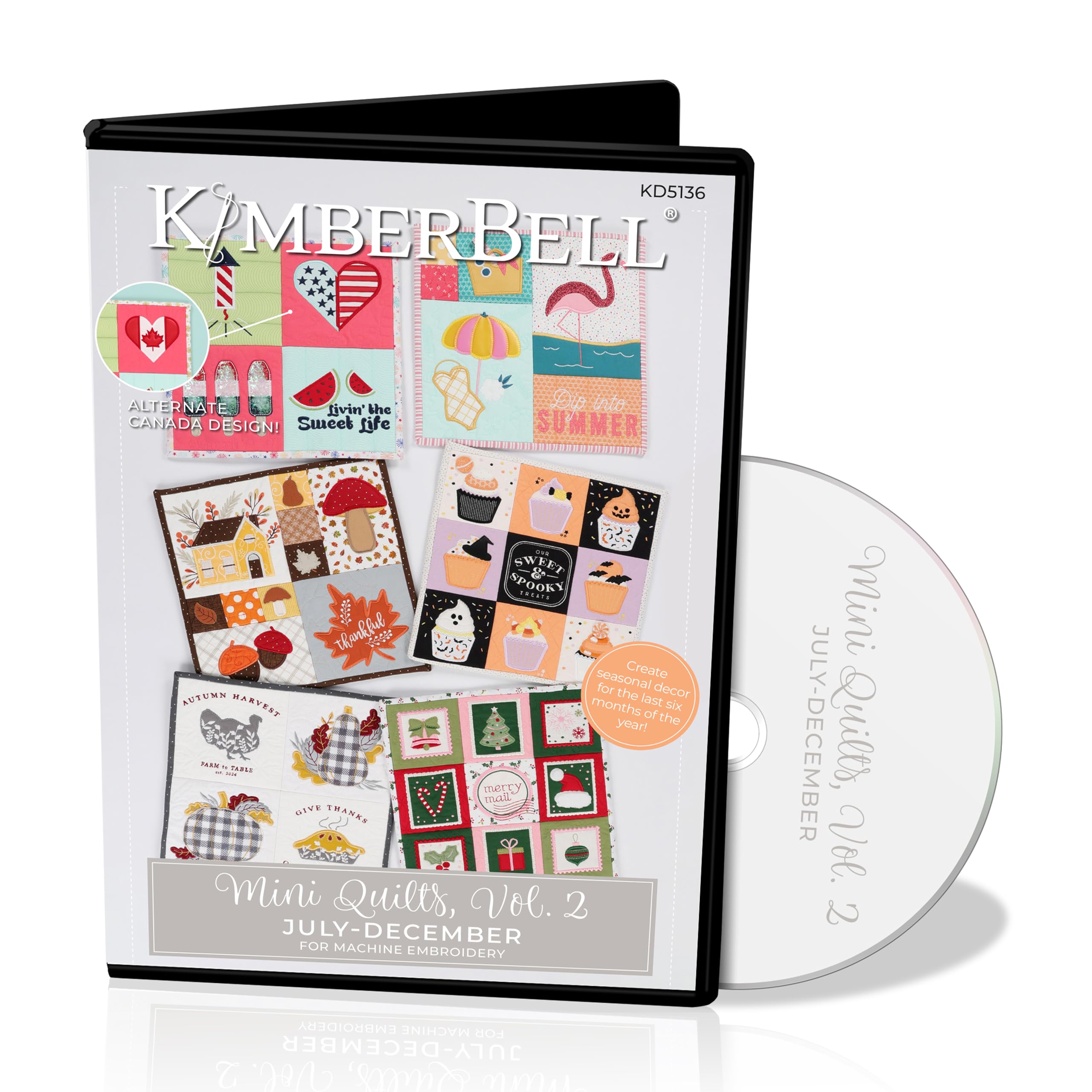 Kimberbell Mini Quilts Vol. 2 July–December – Machine Embroidery Design CD with 6 Seasonal 12x12” Projects, Made in 5x7 or Larger Hoops, Perfect for Gifts & Holiday Home Décor