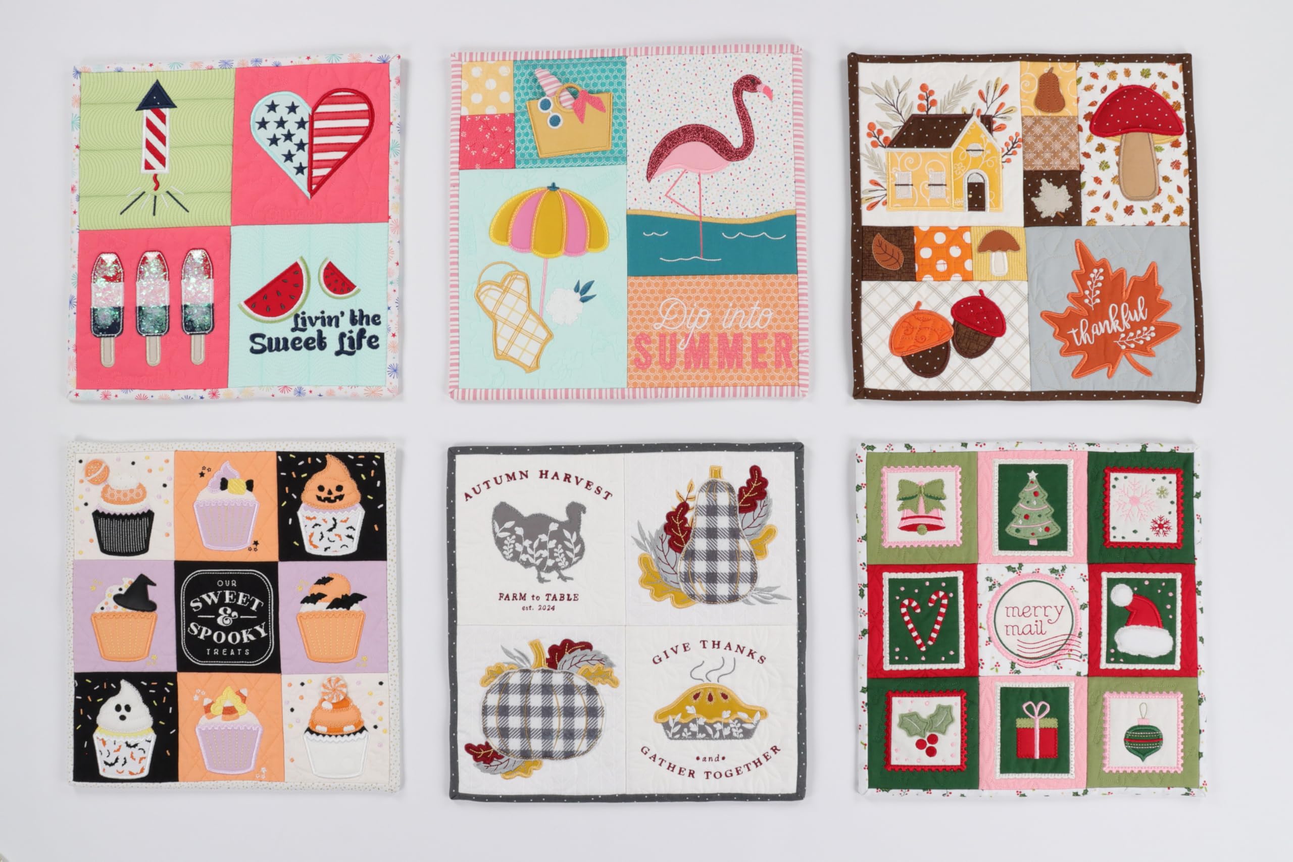 Kimberbell Mini Quilts Volume 2 Bundle – Machine Embroidery CD (July–December) and 15-Piece Embellishment Kit | Seasonal 12"x12" In-the-Hoop Quilting Projects for 5x7 or Larger Hoops
