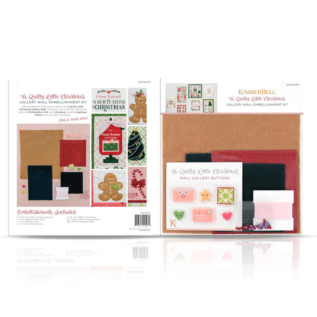 Kimberbell A Quilty Little Christmas Embellishment Kit - Embellishments for Crafting Kit, 41pcs Set w. Applique Glitter, Ribbon and Embroidery Felt, Embroidery Supplies, Quilting Embellishments