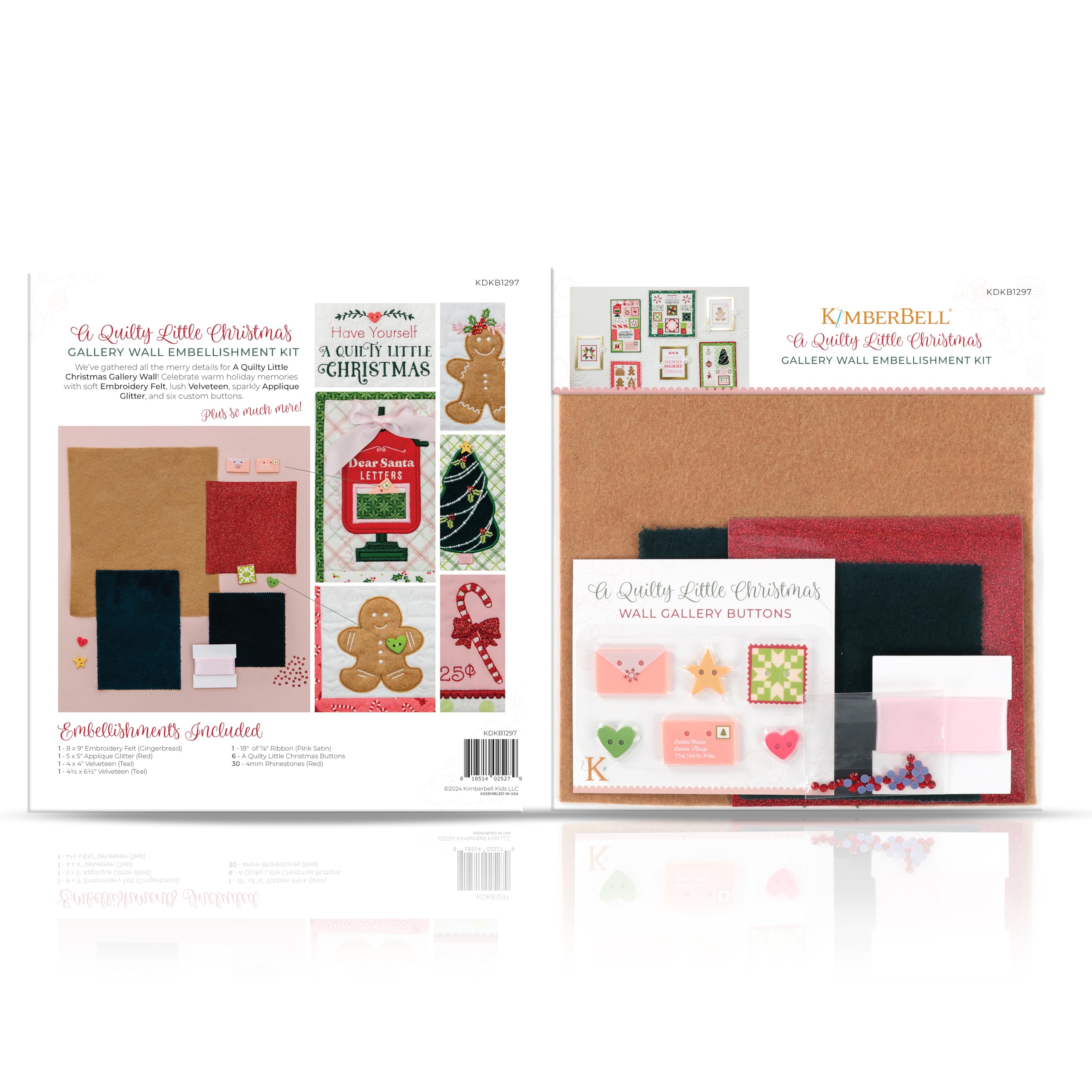 Kimberbell A Quilty Little Christmas Embellishment Kit - Embellishments for Crafting Kit, 41pcs Set w. Applique Glitter, Ribbon and Embroidery Felt, Embroidery Supplies, Quilting Embellishments