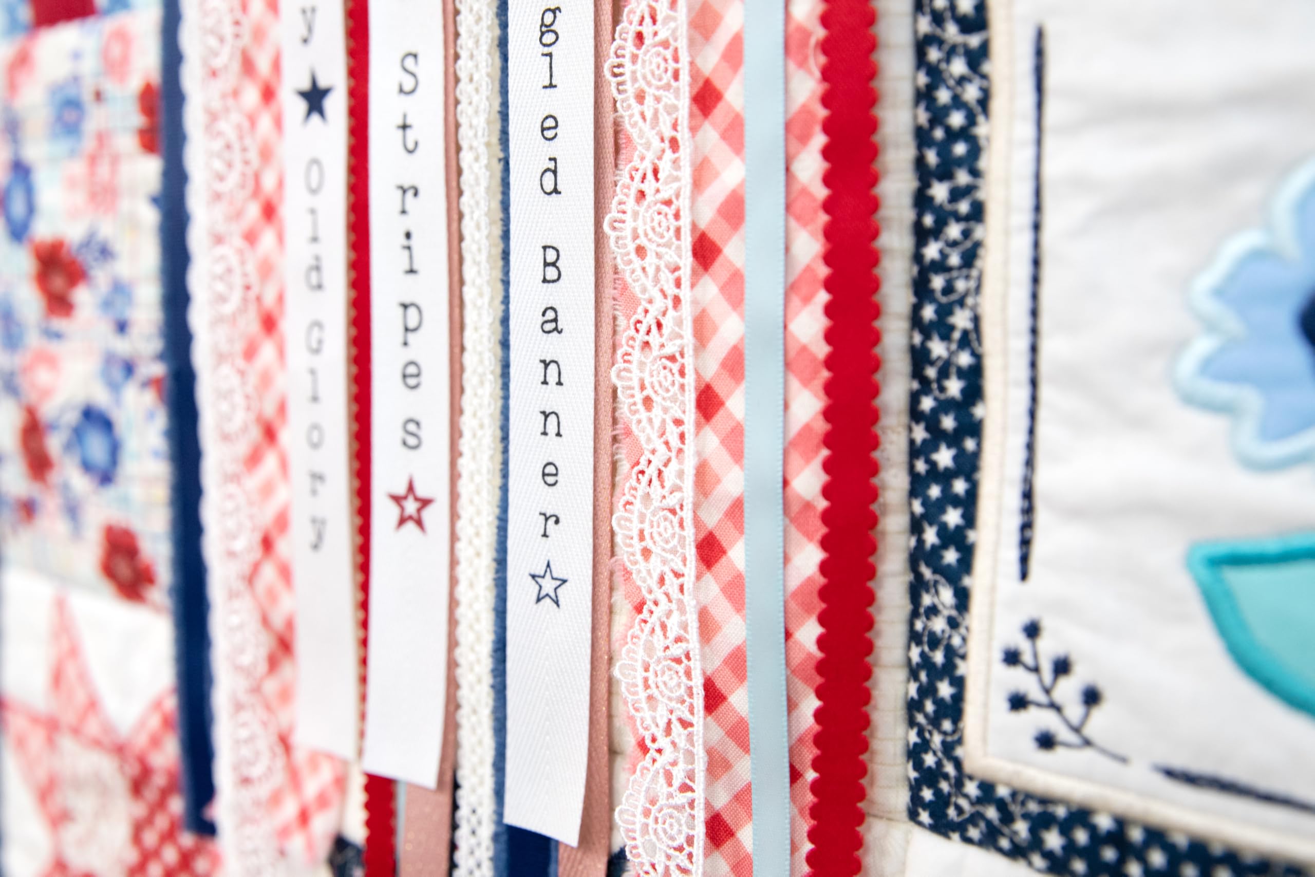 Kimberbell Star-Spangled Beauty Ladder Quilt Embellishment Kit – Accessories for Machine Embroidery Quilt, Includes Lace, Star Buttons, Pearls, Ribbons & More
