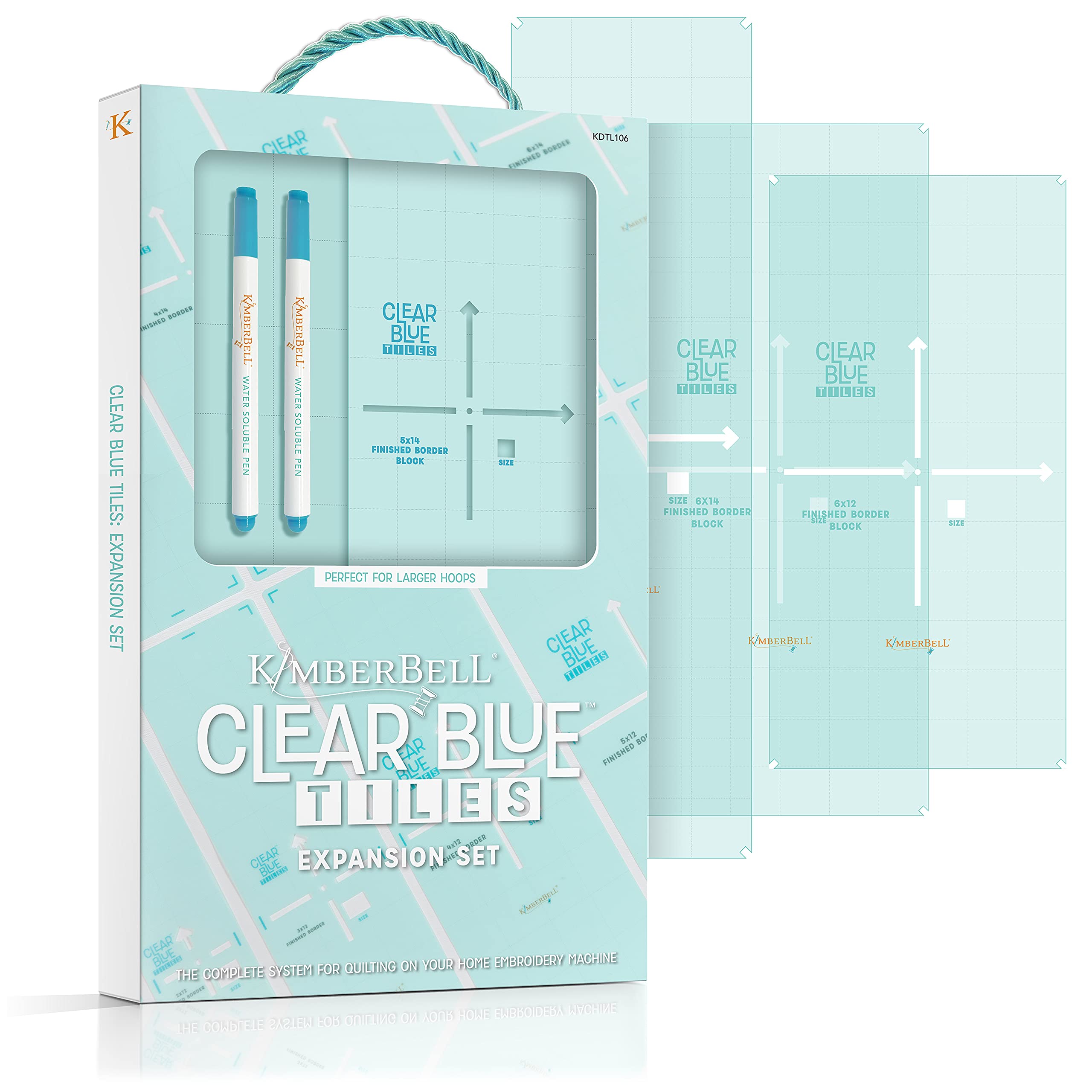 Kimberbell Clear Blue Tiles: Expansion Set (22 Pcs) for Larger Hoop Sizes, at-Home Quilting System On Your Embroidery Machine, Custom Block-by-Block Quilting, Allover Quilting Patterns