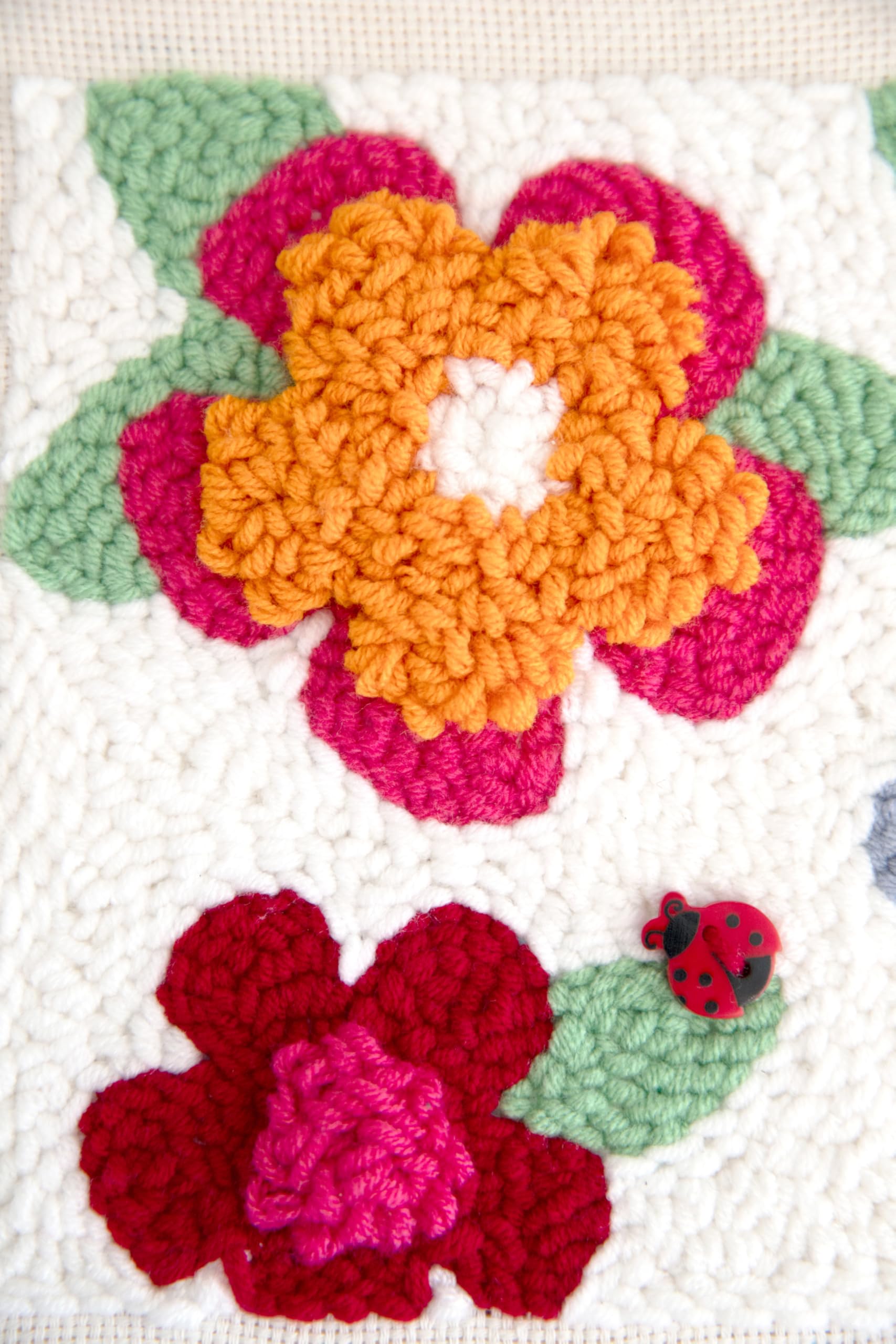 Kimberbell Punch Needle Kit – Petal Pop! - Complete DIY Embroidery Kit with Tool, Monks Cloth, Frame, Yarn & Ladybug Button – Floral Punch Needle Design for Handmade Gifts & Home Décor