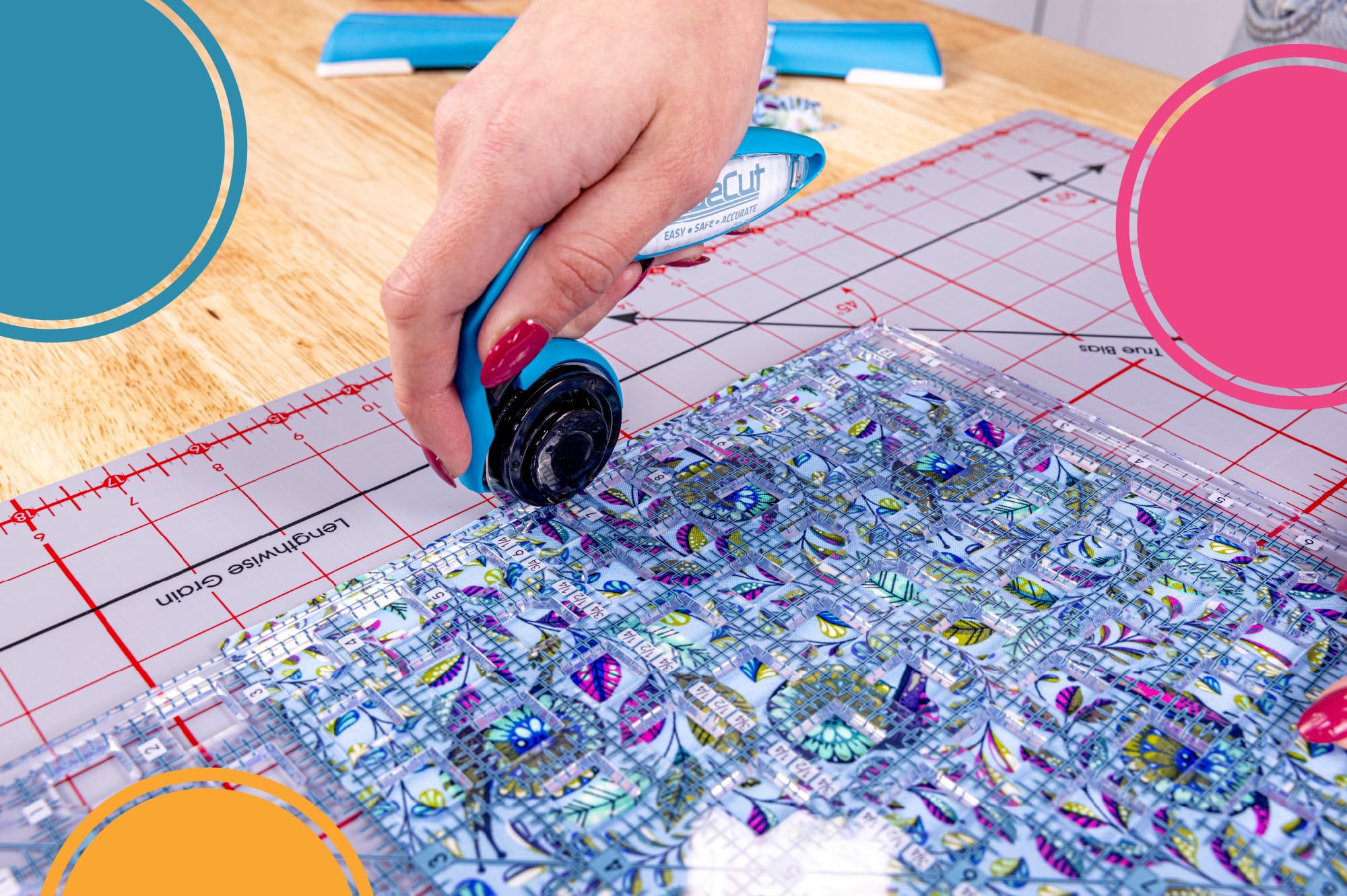 TrueCut My Comfort Rotary Cutter - 45mm Ergonomic Wheel Cutter for Fabric, Quilting, Sewing, Crafting - Left or Right-Handed - Track-and-Guide Ruler - Quilting and Sewing Supplies