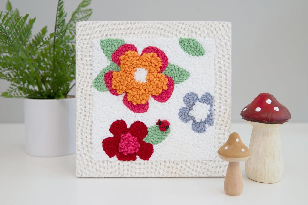 Kimberbell Punch Needle Kit – Petal Pop! - Complete DIY Embroidery Kit with Tool, Monks Cloth, Frame, Yarn & Ladybug Button – Floral Punch Needle Design for Handmade Gifts & Home Décor