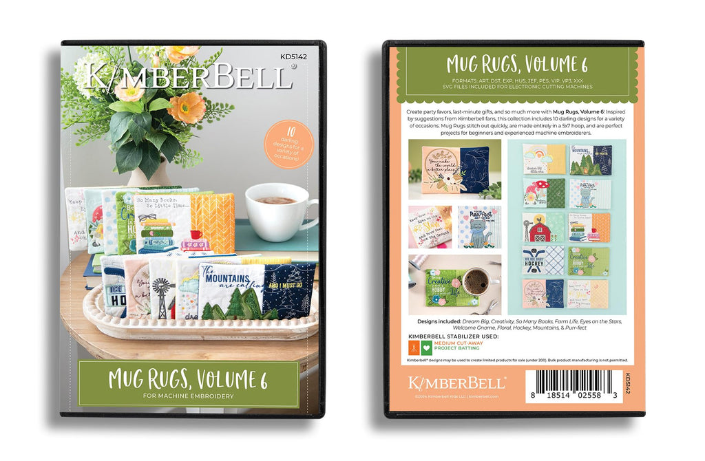 Kimberbell Mug Rugs Volume 1-4 Machine Embroidery Designs, Easy Step-by-Step Instructions, for Beginners to Advanced, Made in USA