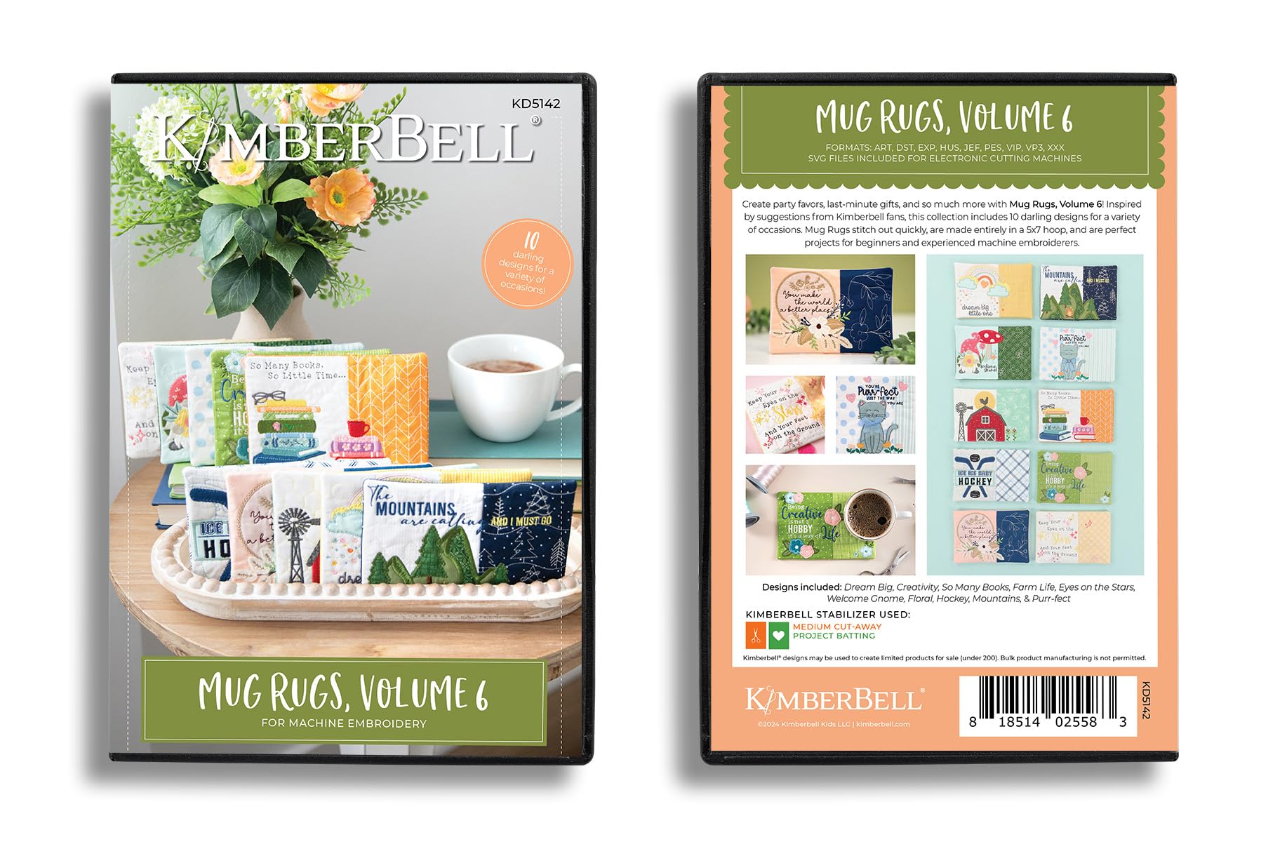 Kimberbell Mug Rugs Volume 1-4 Machine Embroidery Designs, Easy Step-by-Step Instructions, for Beginners to Advanced, Made in USA