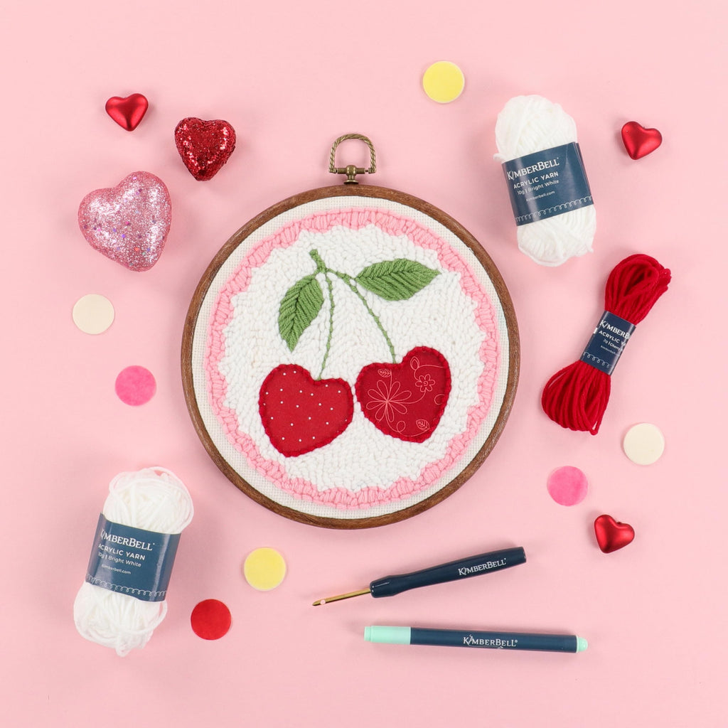 Kimberbell Punch Needle Kit – Life is Cherry Sweet - DIY Punch Needle Set For Beginners With Tool, Monks Cloth, Yarn, Frame, Fabric & Reusable Project Bag | Embroidery Craft Set