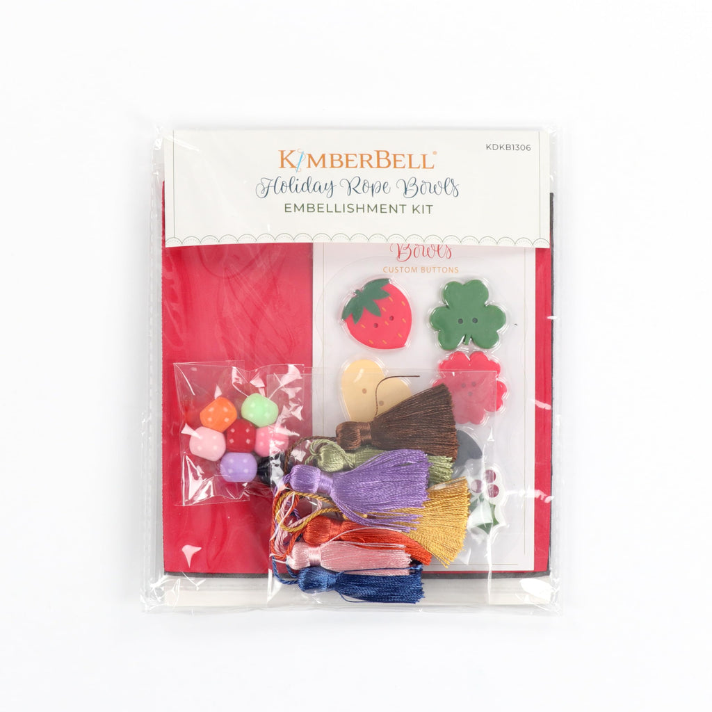 Kimberbell Holiday Rope Bowls Embellishment Kit – 23-Piece Set for Machine Embroidery Projects – Includes Faux Leather, Tassels, Beads & More for Festive Gifts & Decor
