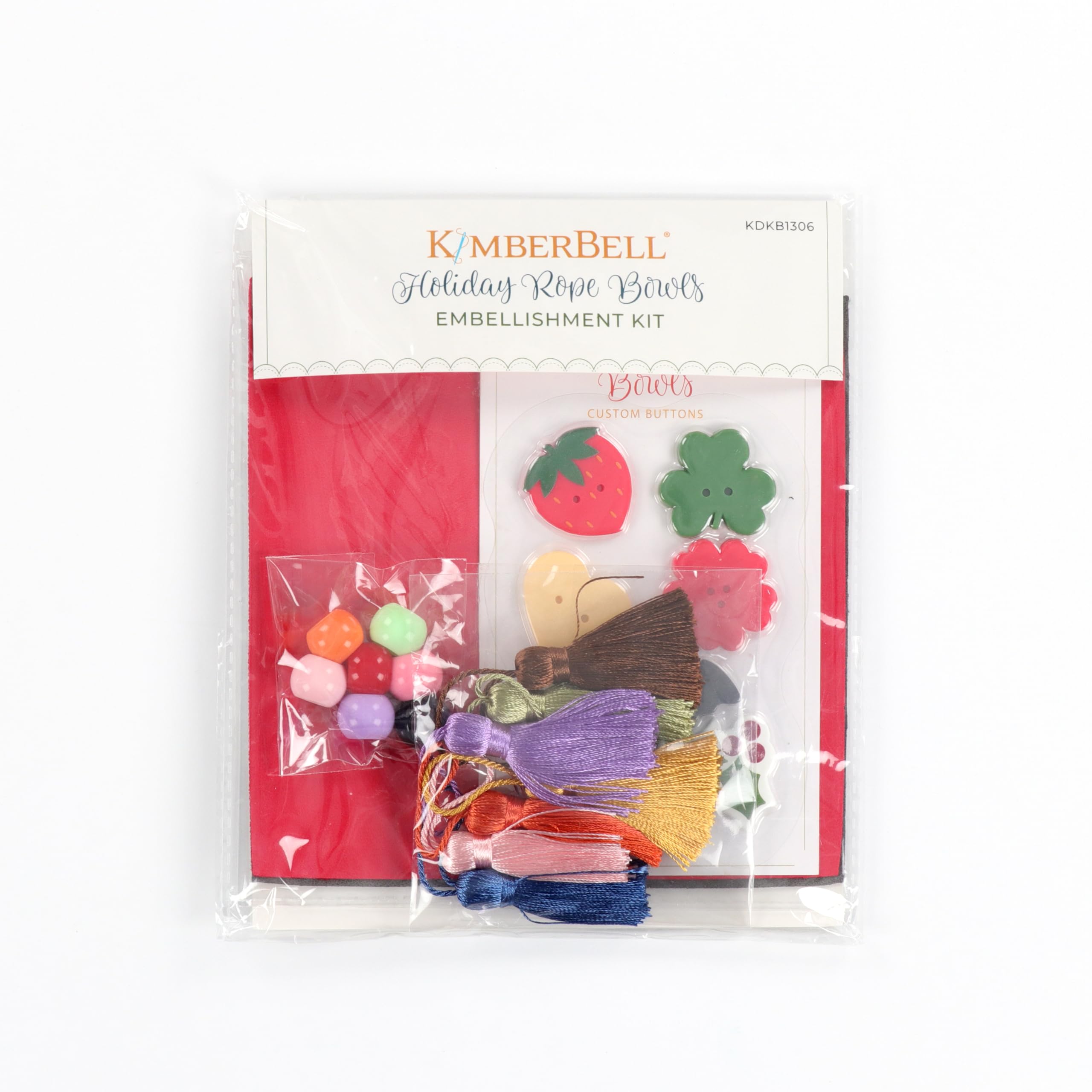 Kimberbell Holiday Rope Bowls Embellishment Kit – 23-Piece Set for Machine Embroidery Projects – Includes Faux Leather, Tassels, Beads & More for Festive Gifts & Decor