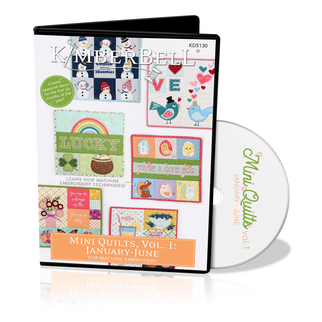Kimberbell Mini Quilts Vol. 1: Jan–June Machine Embroidery CD – 6 Seasonal 12x12” in-The-Hoop Projects for 5x7 or Larger Hoops, Includes Quilting Designs & Instructions