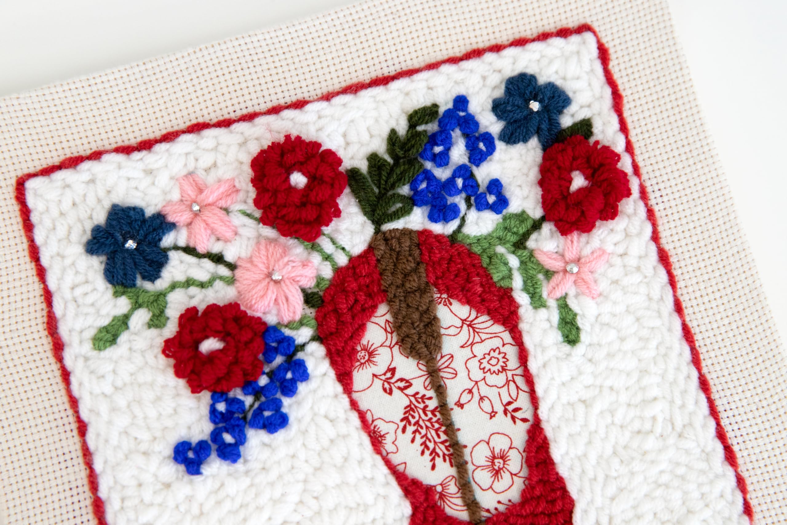 Kimberbell American Cowgirl Punch Needle Kit – Complete DIY Craft Set with Tools, Preprinted Monks Cloth, Yarn, Appliqués, Hoop & Rhinestones – Americana Punch Needle Plus Kit with Video Tutorials