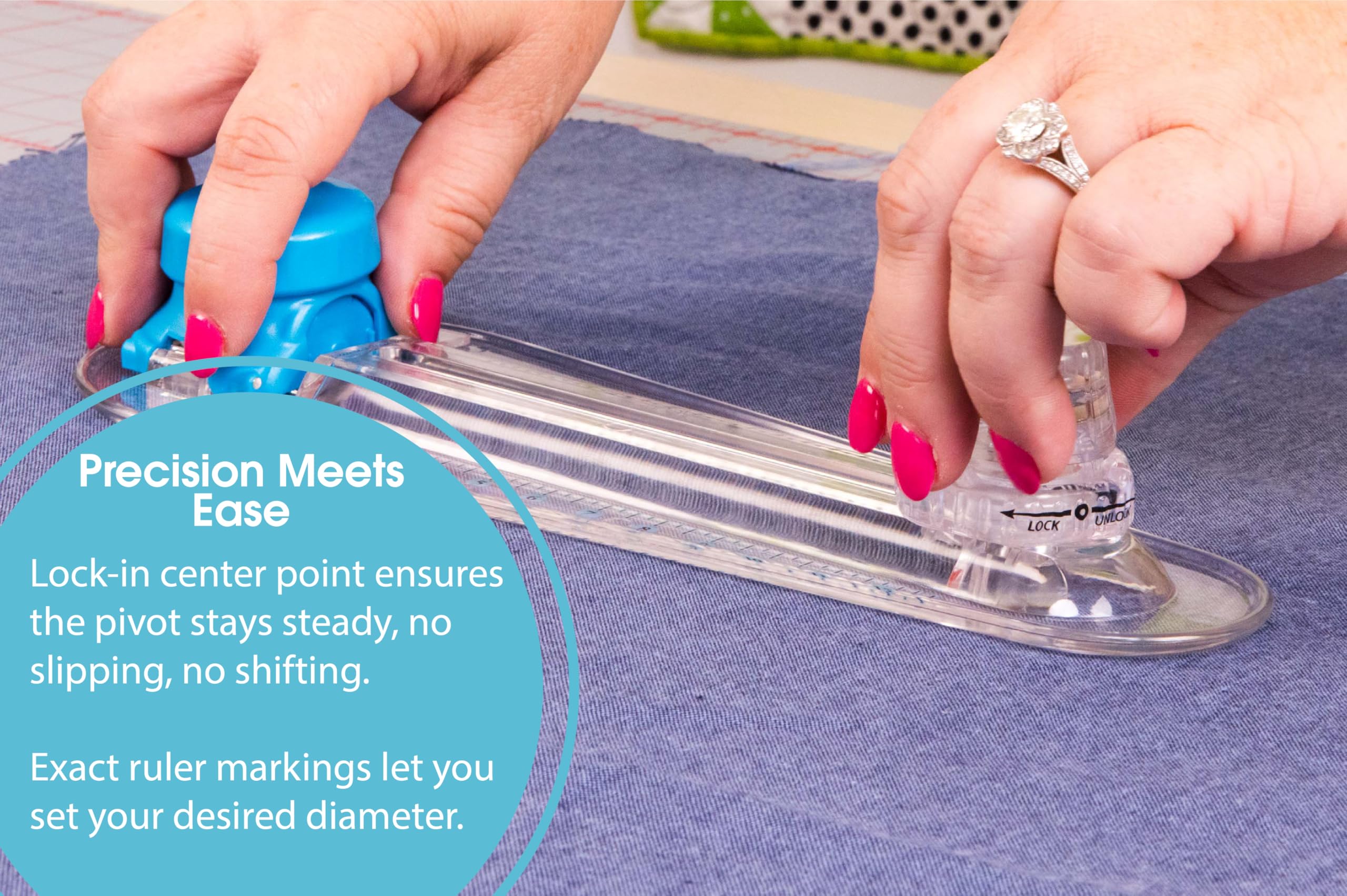 TrueCut 360° Fabric Circle Cutter – Rotary Cutting Tool for Quilting, Sewing, Crafting – Cuts Perfect 1-12" Circles in Fabric, Felt, Vinyl, Paper – Easy-to-Use Precision Blade