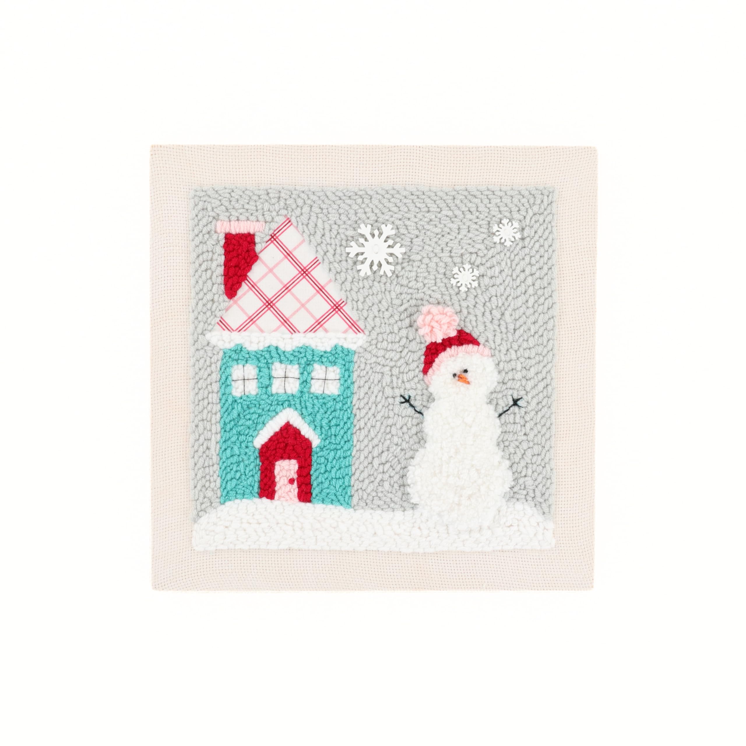 Kimberbell Punch Needle Kit – Snowplace Like Home - DIY Craft Kit with Tool, Monks Cloth, Frame, Buttons & Yarn – Snowman & Cozy House Punch Needle Embroidery Set