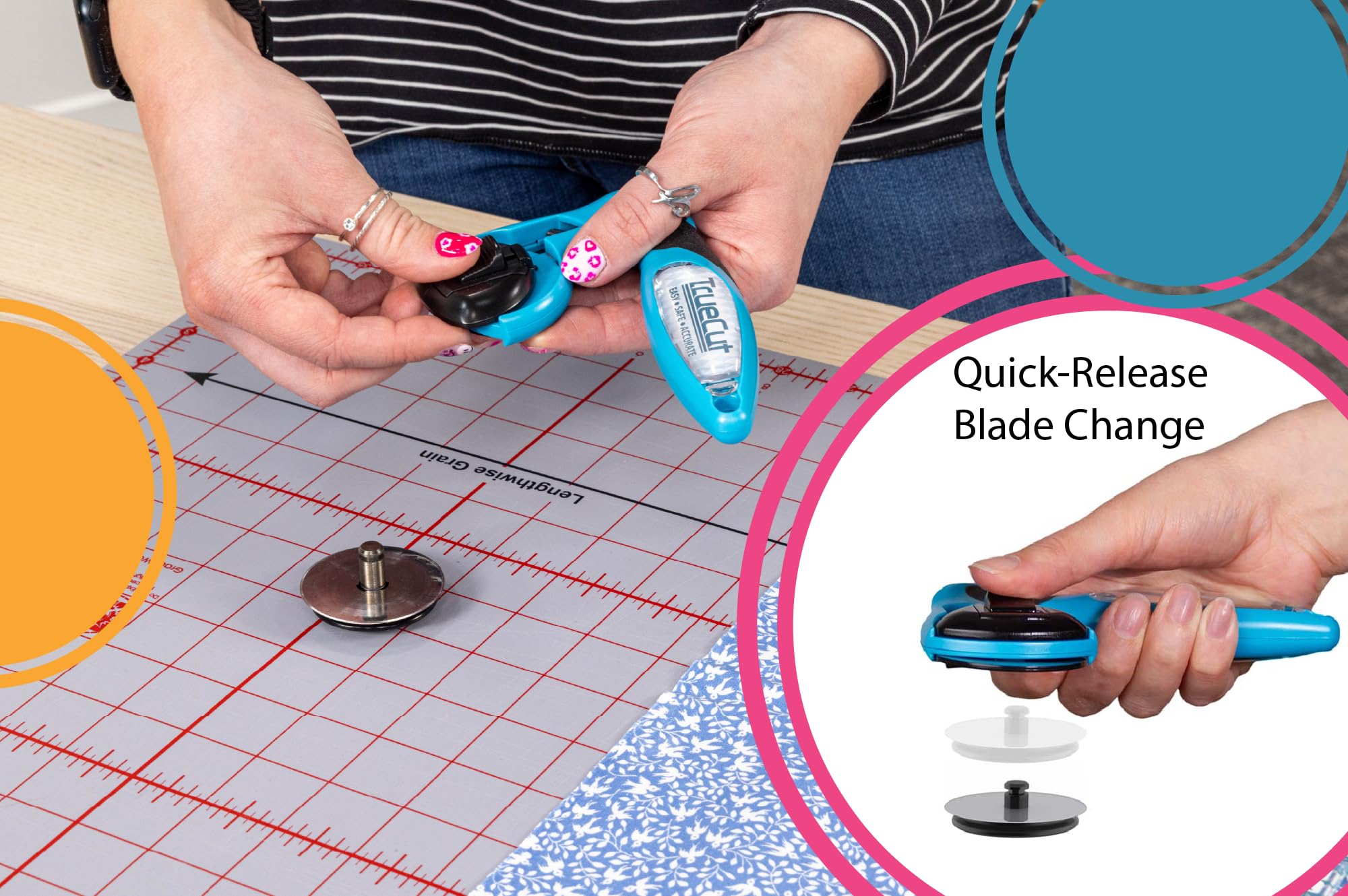 TrueCut My Comfort Rotary Cutter - 45mm Ergonomic Wheel Cutter for Fabric, Quilting, Sewing, Crafting - Left or Right-Handed - Track-and-Guide Ruler - Quilting and Sewing Supplies