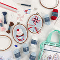 Kimberbell Patriotic Party! Punch Needle Kit – 2 Complete DIY Projects with Tool, Yarn, Hoops, Appliqué, Ribbons & Monks Cloth – Red White & Blue Punch Needle Plus Craft Kit with Video Instructions