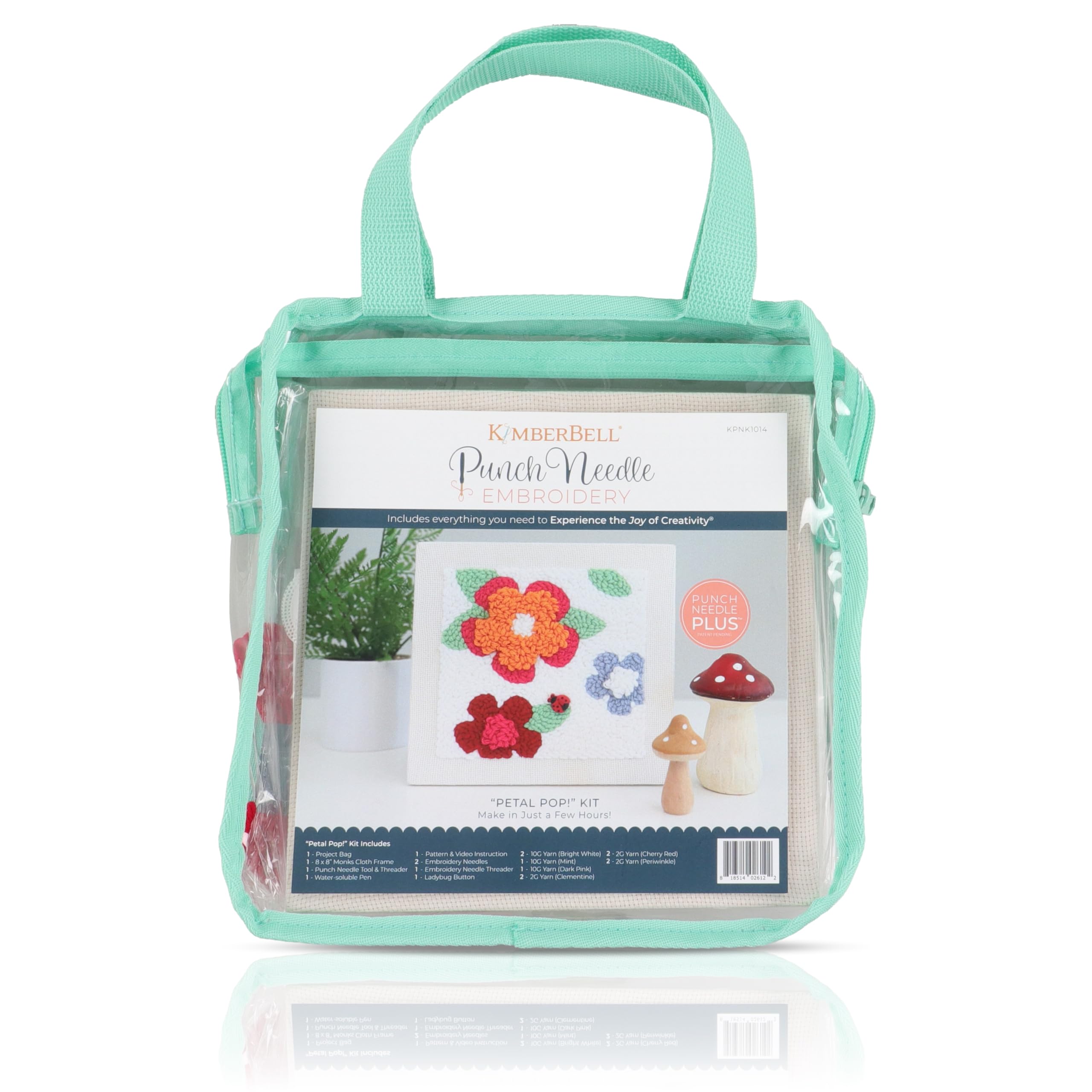 Kimberbell Punch Needle Kit – Petal Pop! - Complete DIY Embroidery Kit with Tool, Monks Cloth, Frame, Yarn & Ladybug Button – Floral Punch Needle Design for Handmade Gifts & Home Décor