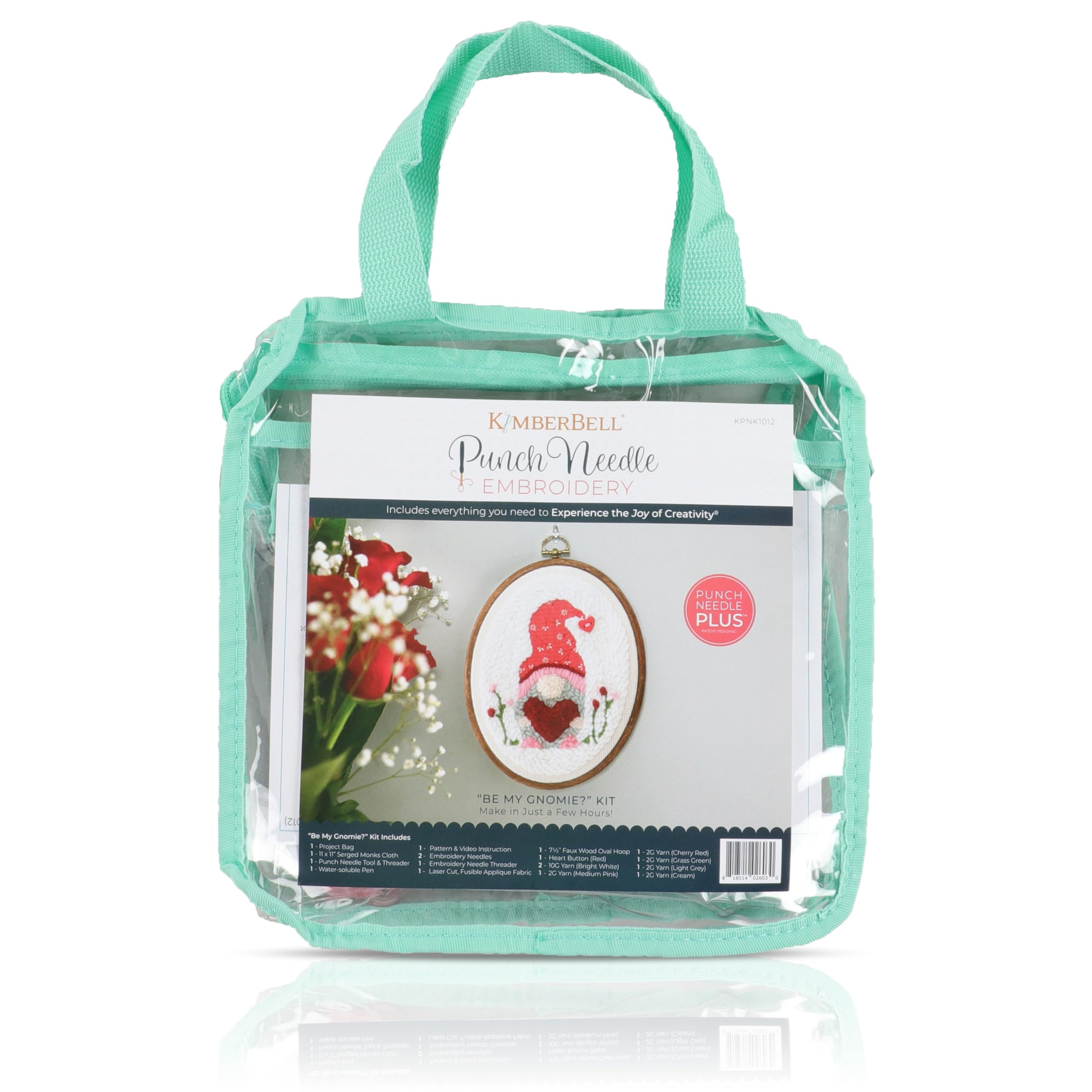 Kimberbell Punch Needle Kit - Be My Gnomie – Complete Punch Needle Set with Tool, Monks Cloth, Yarn, Frame, Fabric & Reusable Project Bag | Adorable Gnome Embroidery Kit