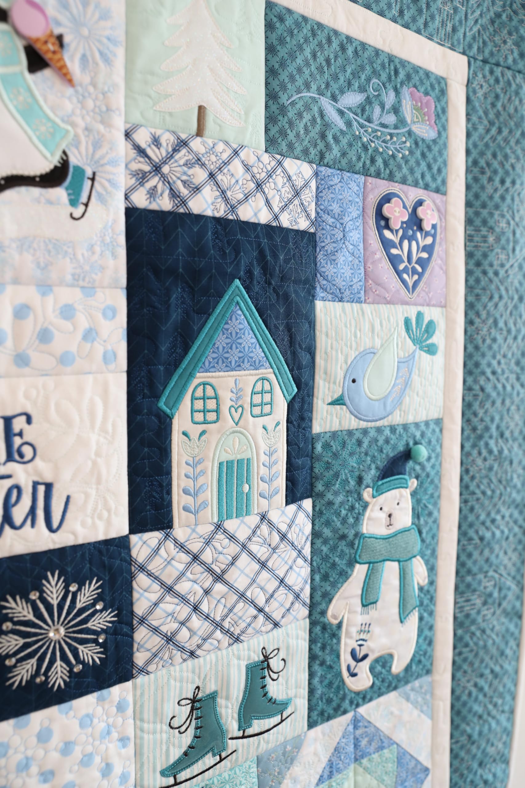 Kimberbell Enchanted Winter Feature Quilt – 40x40 Winter Quilt Pattern with Appliqué & In-the-Hoop Blocks – Instruction Book + Digital Redemption Code for Machine Embroidery Designs