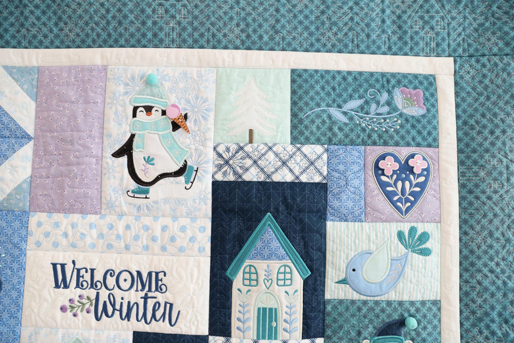 Kimberbell Enchanted Winter Feature Quilt – 40x40 Winter Quilt Pattern with Appliqué & In-the-Hoop Blocks – Instruction Book + Digital Redemption Code for Machine Embroidery Designs