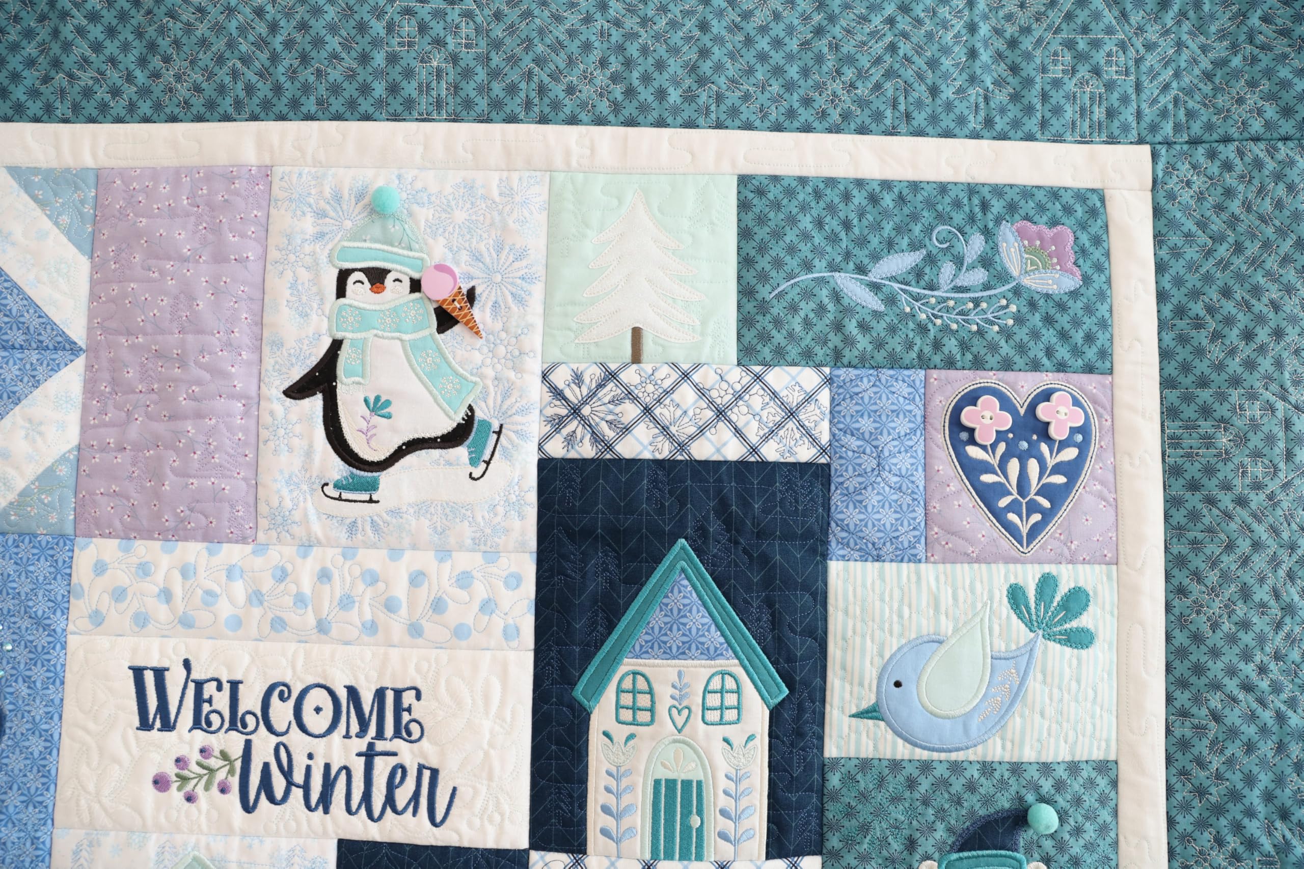 Kimberbell Enchanted Winter Feature Quilt – 40x40 Winter Quilt Pattern with Appliqué & In-the-Hoop Blocks – Instruction Book + Digital Redemption Code for Machine Embroidery Designs