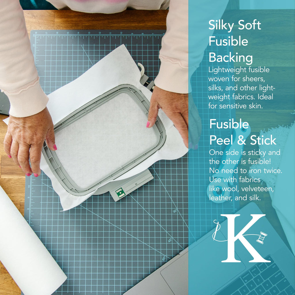 Kimberbell Wash Away - Sticky Back Stabilizer, 12”x5 Yd Roll, Water Soluble Machine Embroidery, Washes Out Completely Leaving No Residue, Sewing, Quilting, Piecing Projects, Appliqués, Lace & Crafting