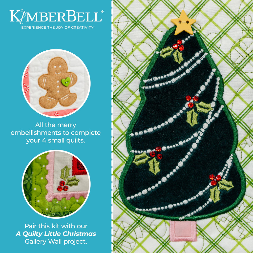 Kimberbell A Quilty Little Christmas Embellishment Kit - Embellishments for Crafting Kit, 41pcs Set w. Applique Glitter, Ribbon and Embroidery Felt, Embroidery Supplies, Quilting Embellishments