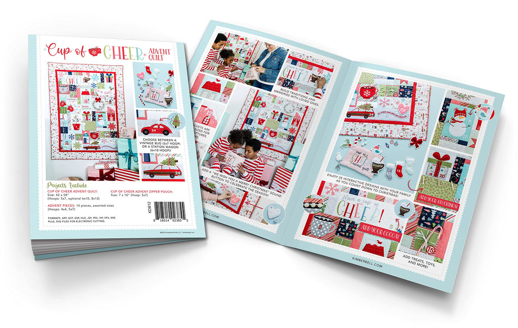Kimberbell Cup Of Cheer Featured Quilt Machine Embroidery Design CD, 25 Interactive Designs, Complete Size 42x58”, 14 Advent Pieces, Easy Step-By-Step Instructions, Hoop Sizes: 4x4 & 5x7”, Made in USA
