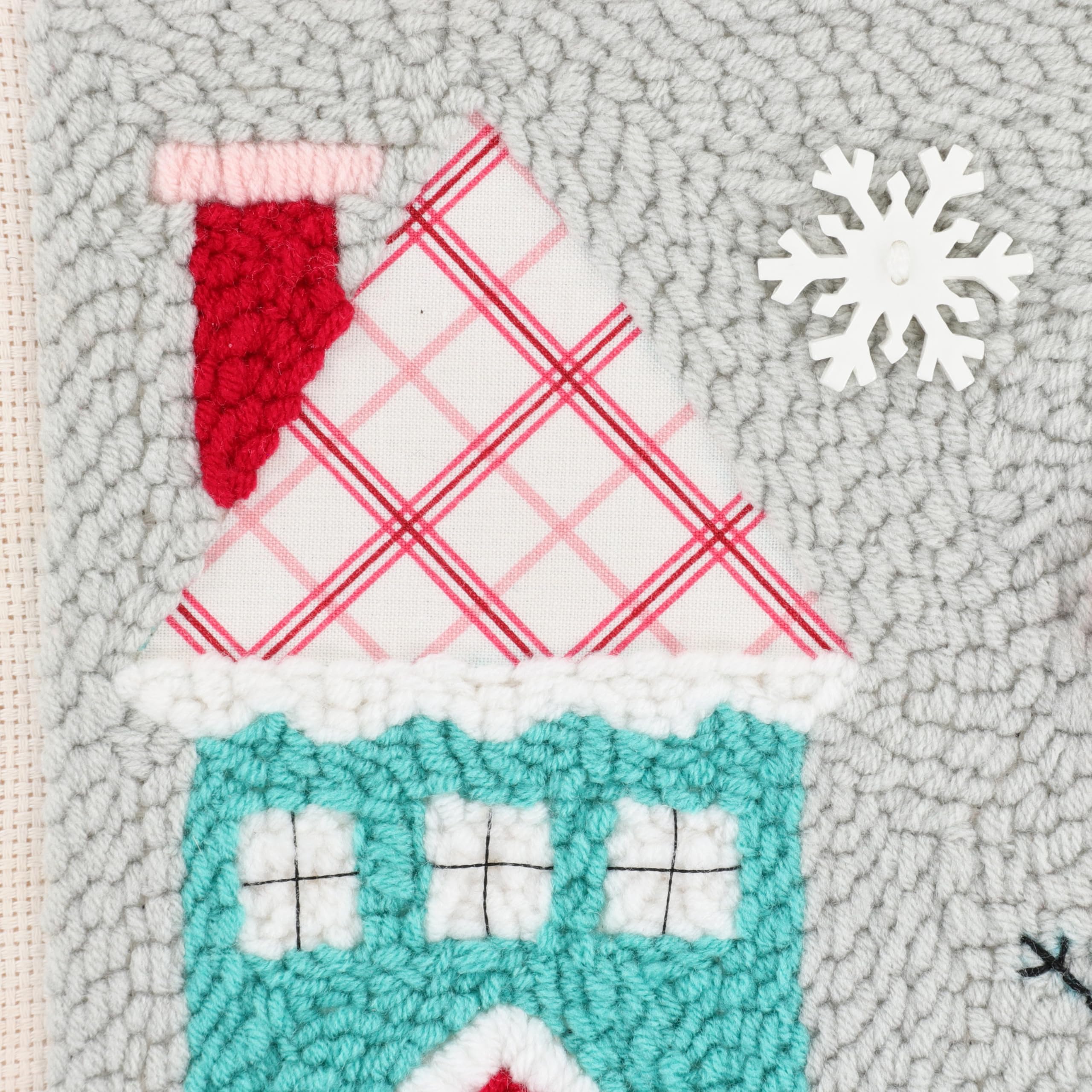 Kimberbell Punch Needle Kit – Snowplace Like Home - DIY Craft Kit with Tool, Monks Cloth, Frame, Buttons & Yarn – Snowman & Cozy House Punch Needle Embroidery Set