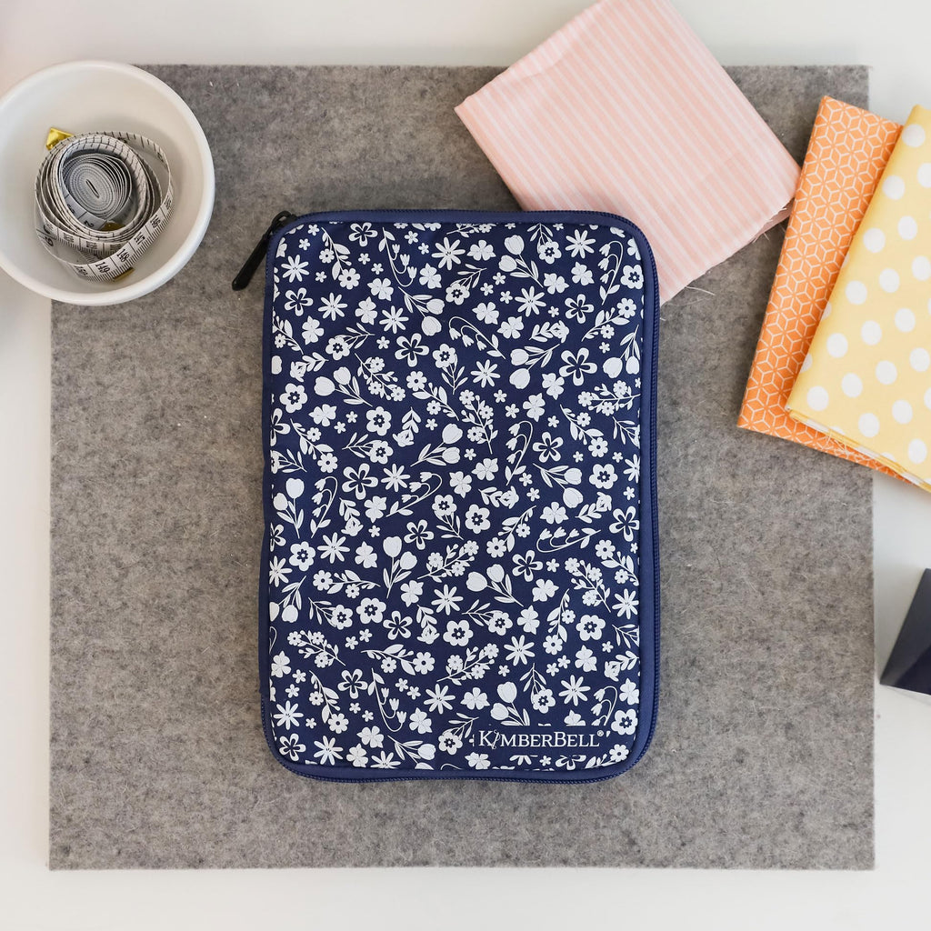 Kimberbell Navy Floral USB Case – Holds Up to 32 Flash Drives – Padded Zippered Storage Pouch for USB Drives (10 x 7 x 0.75")