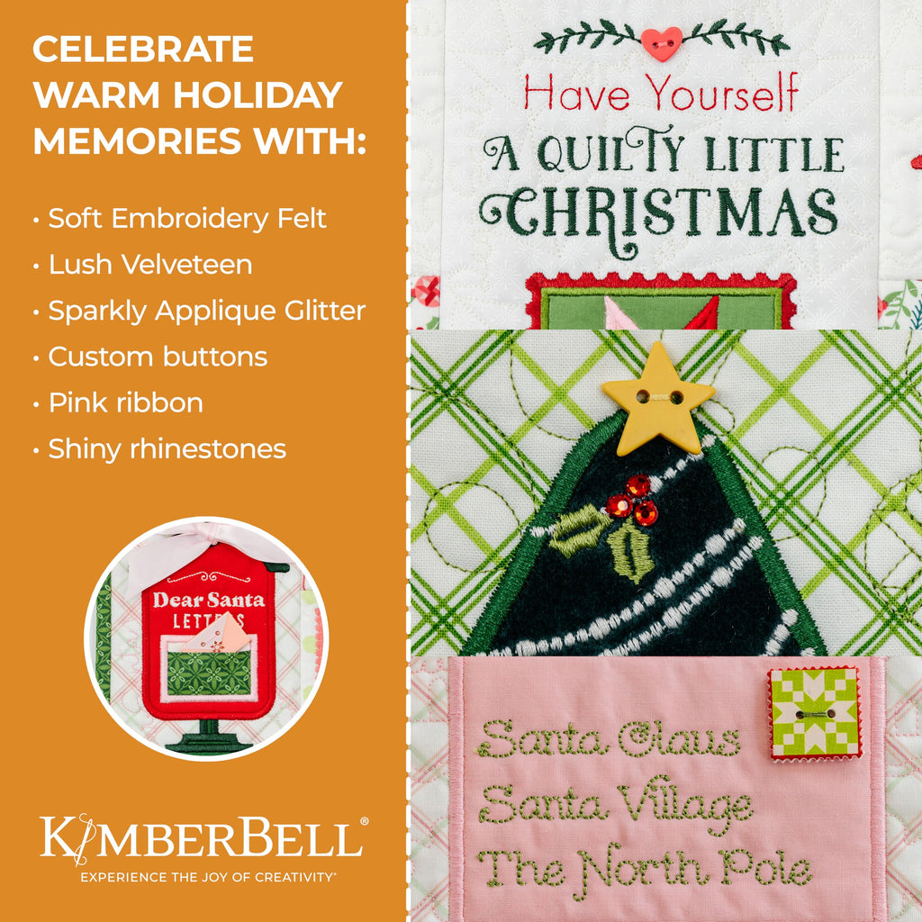 Kimberbell A Quilty Little Christmas Embellishment Kit - Embellishments for Crafting Kit, 41pcs Set w. Applique Glitter, Ribbon and Embroidery Felt, Embroidery Supplies, Quilting Embellishments