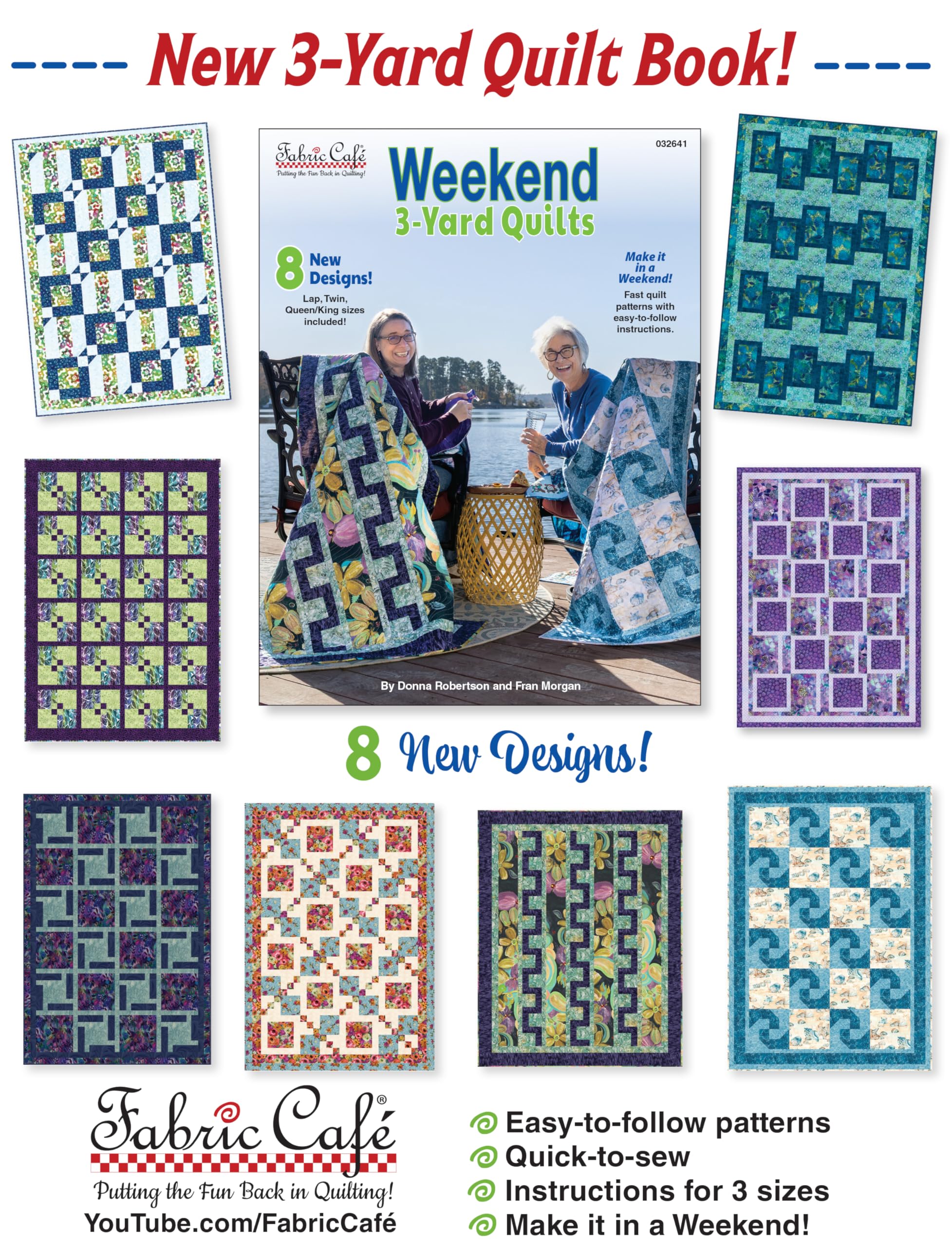 Fabric Café Weekend 3-Yard Quilts Book – 8 Fast & Easy Beginner Quilt Patterns | Make a Quilt in a Weekend | Uses Only 3 Yards of Fabric | No Half-Square Triangles | Lap, Twin & Queen/King Sizes