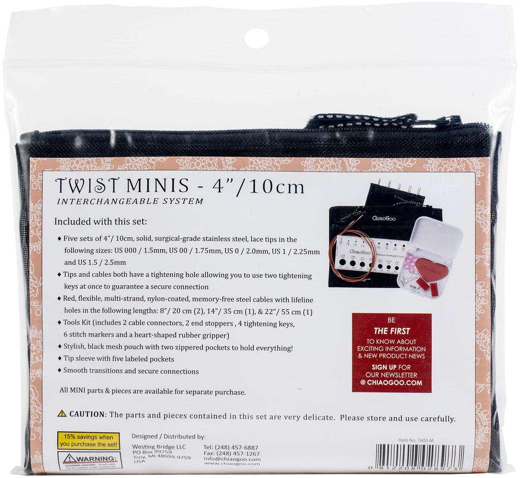 ChiaoGoo Twist SS Mini Set, 4-inch (10 cm) [M], US 000-1.5 (1.5-2.5mm)