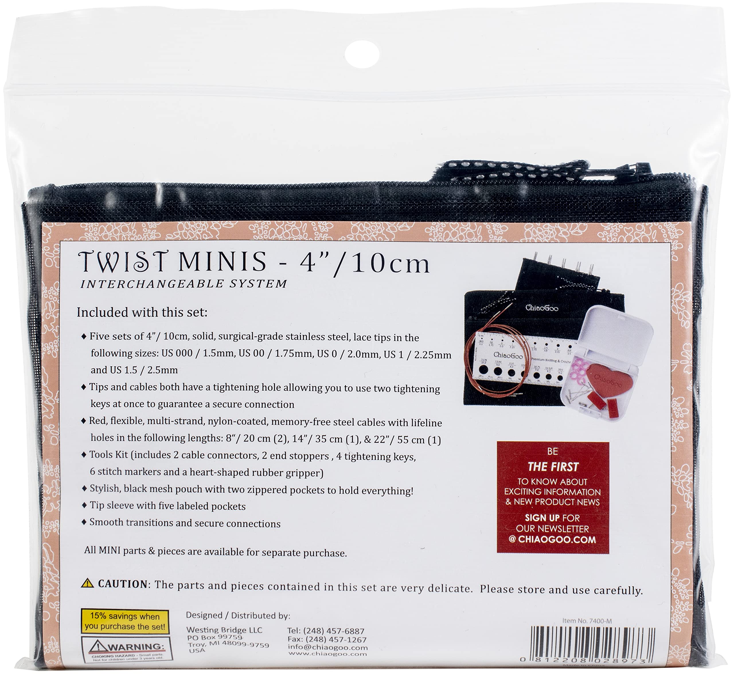 ChiaoGoo Twist SS Mini Set, 4-inch (10 cm) [M], US 000-1.5 (1.5-2.5mm)